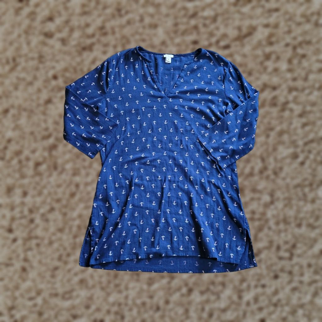 J.Crew J Crew Shirt Womens Medium BNavy Blue White Anchor Nautical Coastal Tunic Top Size M / US 6-8 / IT 42-44 - 1 Thumbnail