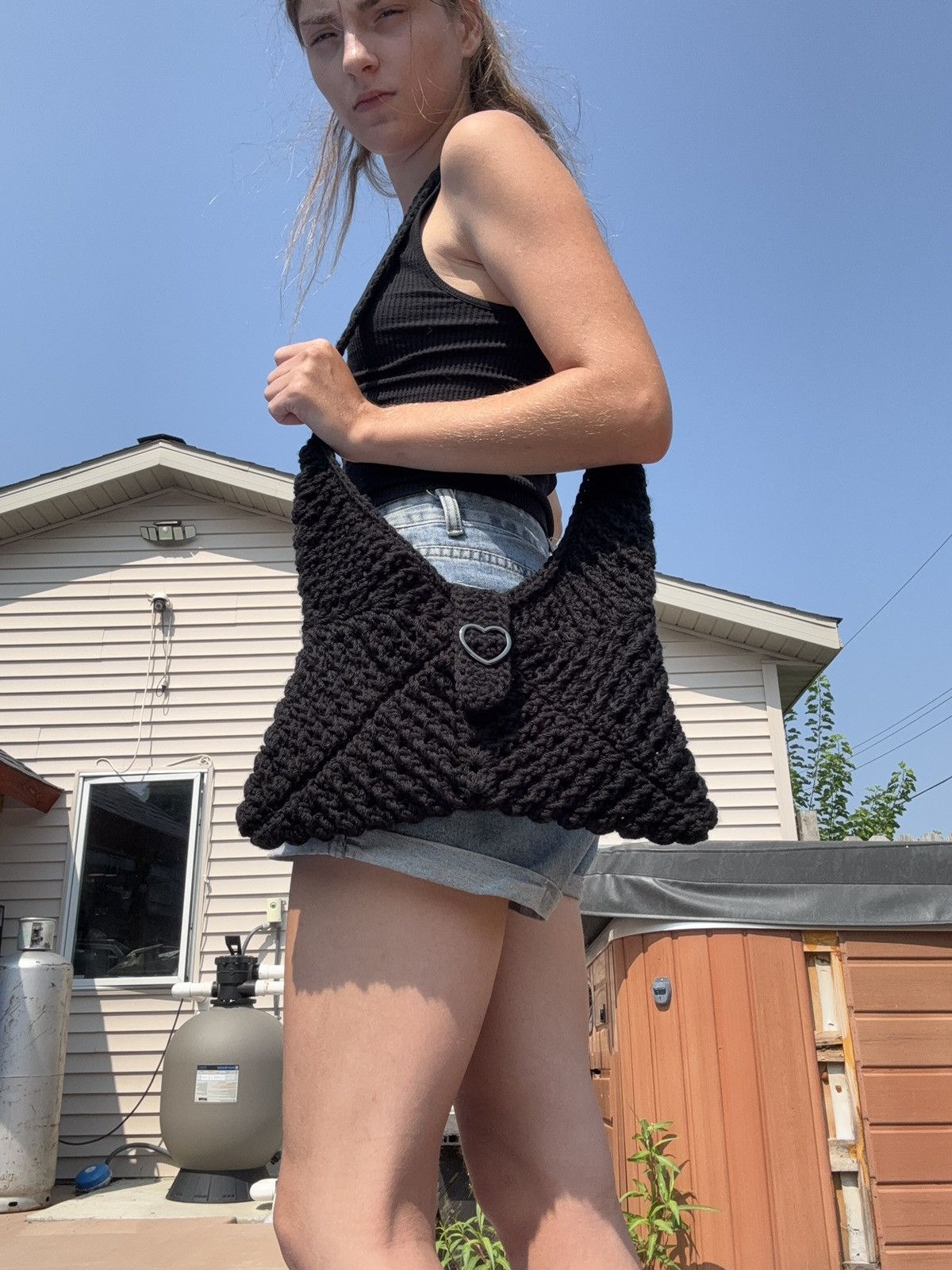 Handmade Crochet Original Black Purse Size ONE SIZE - 2 Thumbnail