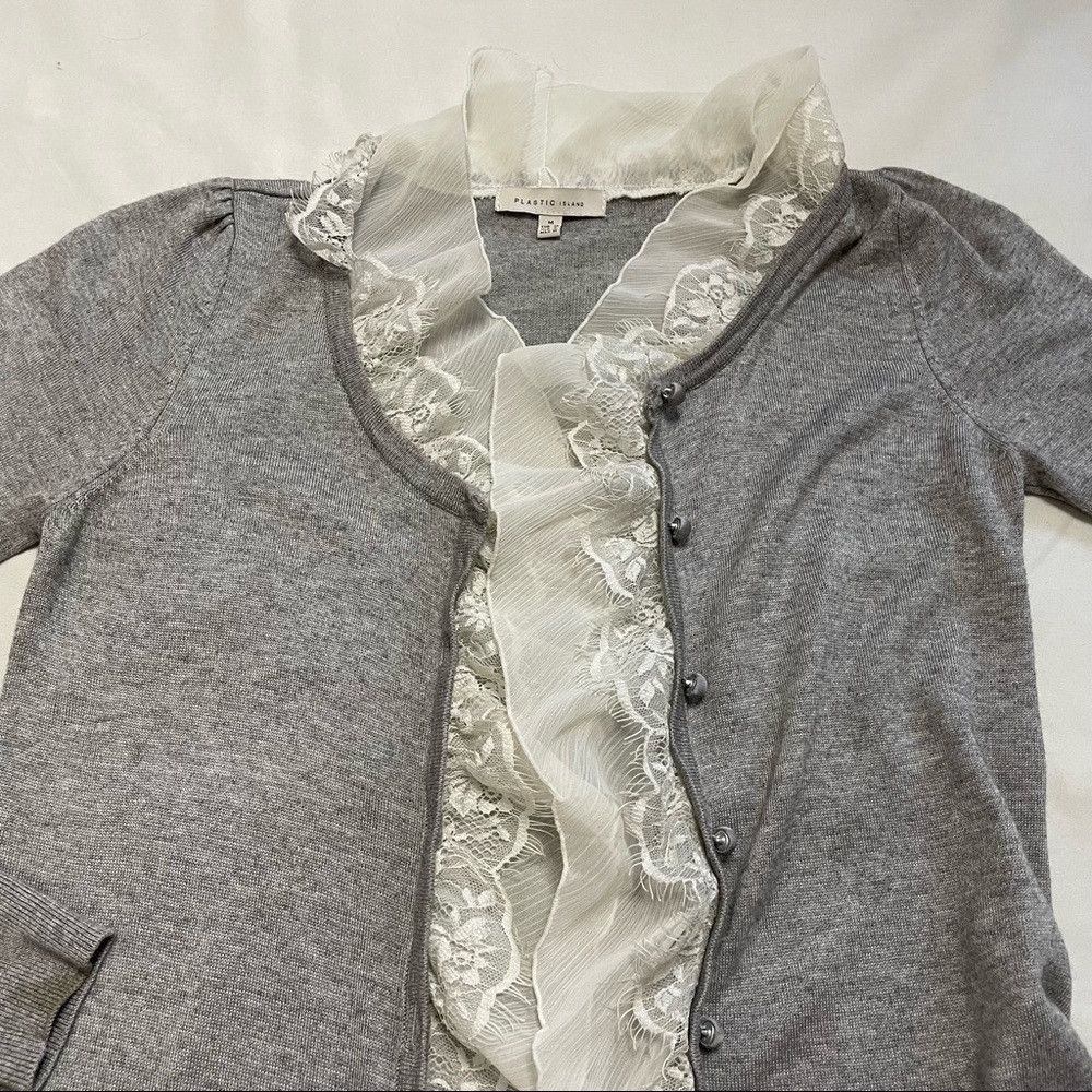 Other Plastic Island Rayon Wool Grey Cardigan With Lace Detail Si Size M / US 6-8 / IT 42-44 - 8 Thumbnail