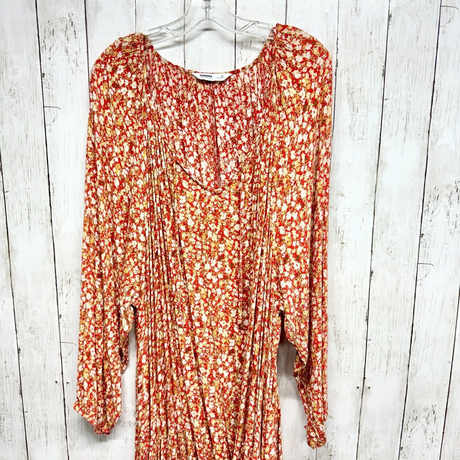 Sonoma SONOMA 5X Maxi Dress Red/Orange Floral V-Neck Long Sleeve Size 4XL / US 24-26 - 1 Thumbnail