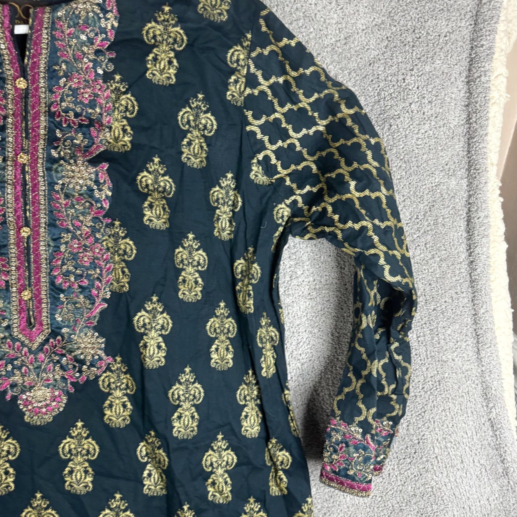 Palace Roop Sari Palace Kaftan Dress Womens 48 Green Embroidered Paisley Tunic Kurti Dressy Knee-Length Party Wedding Silk? (Note: This is placeholder) Size XL / US 12-14 / IT 48-50 - 3 Thumbnail