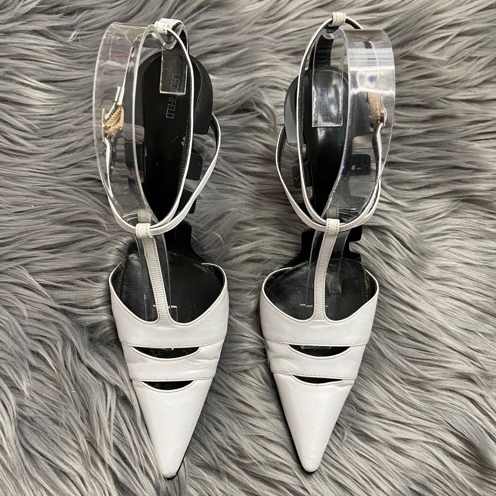 Karl Lagerfeld Vintage Rare Lagerfeld Spine Pointed Toe T Strap Curve Heels Size US 7.5 / IT 37.5 - 3 Thumbnail