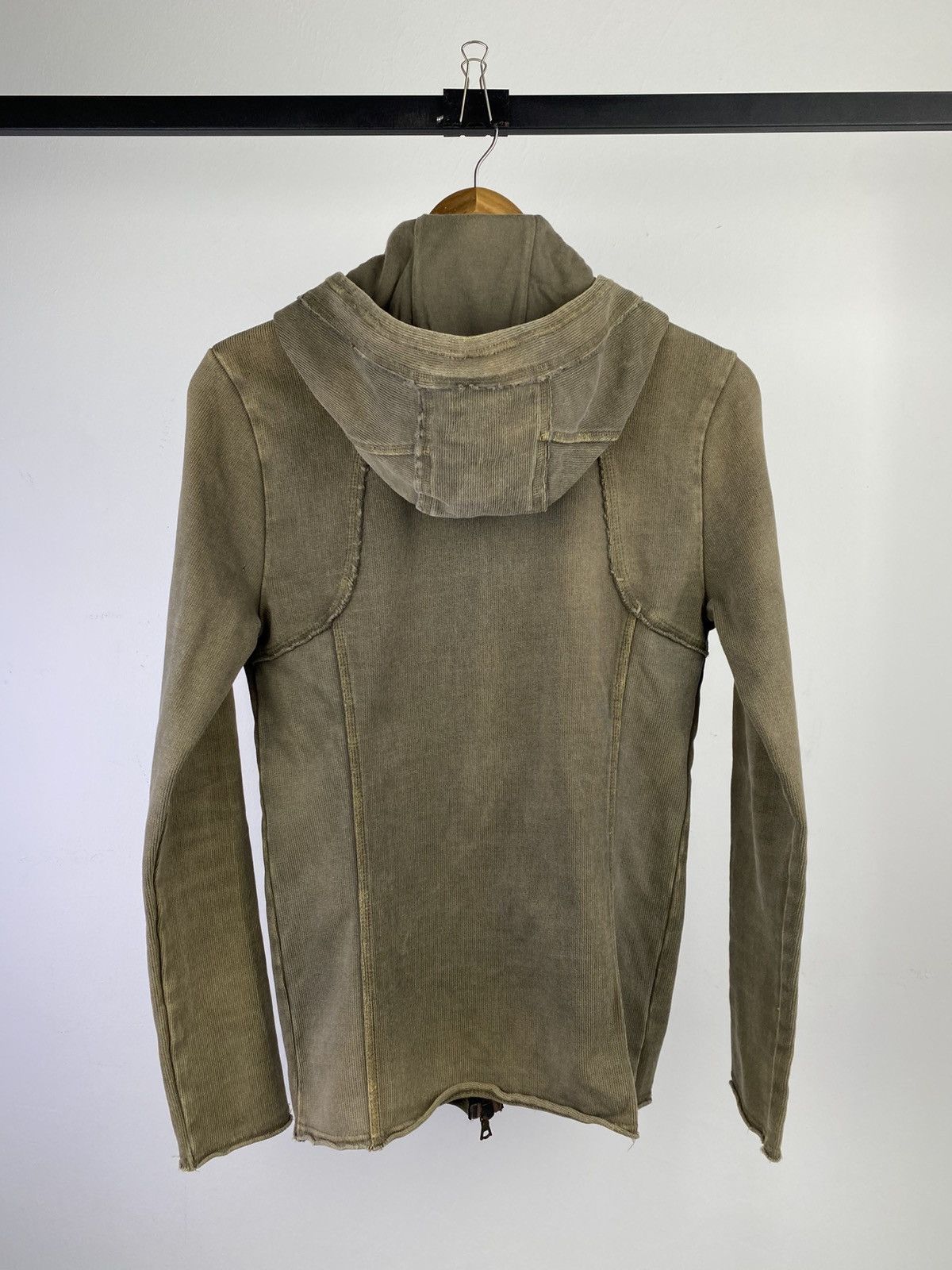 Japanese Brand No ID Y2K Distressed Zip Hoodie Jacket Olive Fade Slim Fit Size US M / EU 48-50 / 2 - 2 Thumbnail