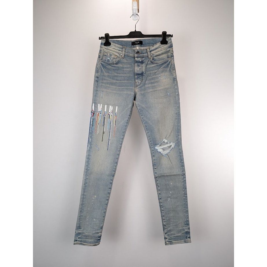 Amiri o1rshd1 Print Drip Logo Jeans in Clay Indigo Size US 32 / EU 48 - 2 Thumbnail