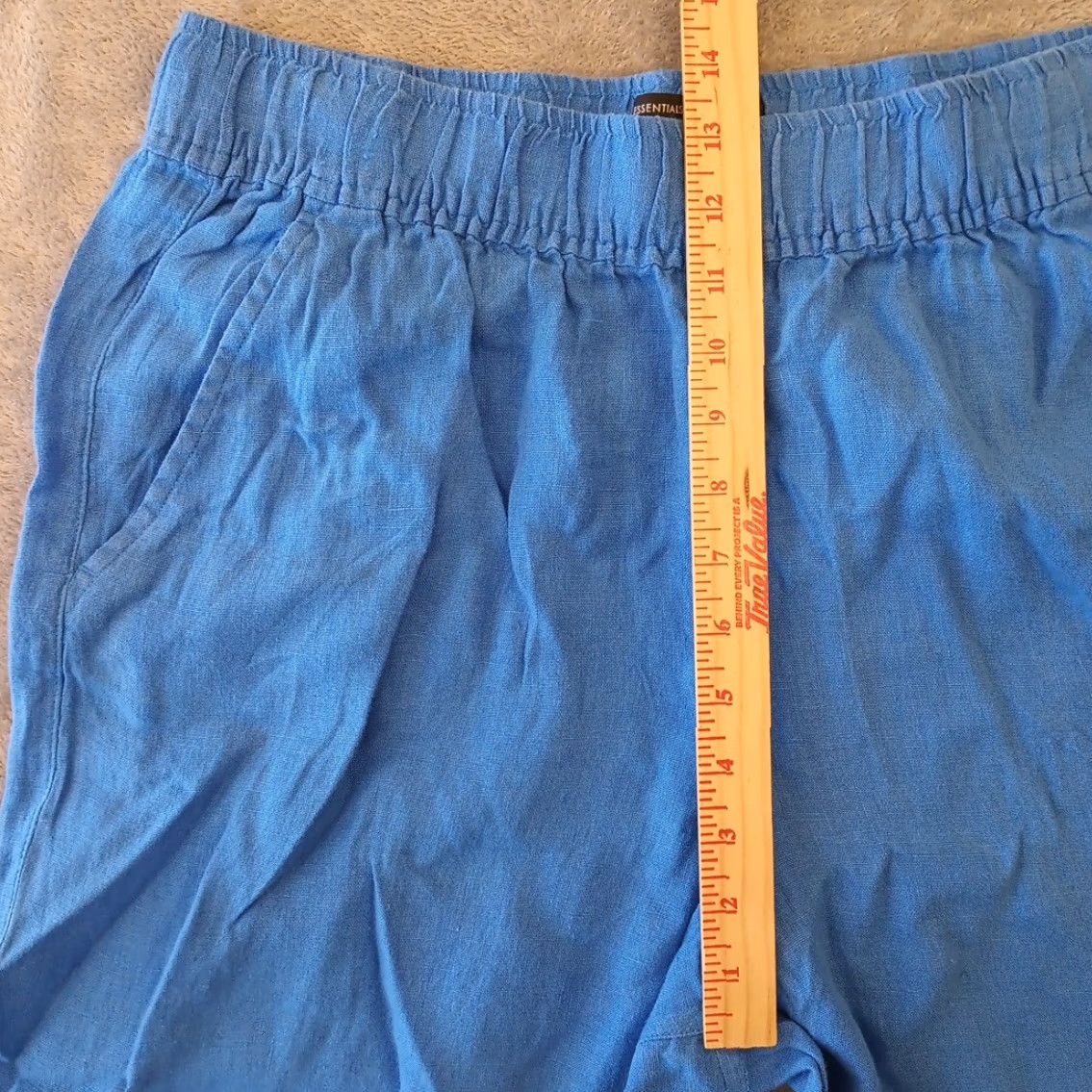 Vintage Tahari Pants Womens L Blue Ankle Wide-Leg Linen Pockets Pull On 30x25 Size 36" / US 14 / IT 50 - 4 Thumbnail