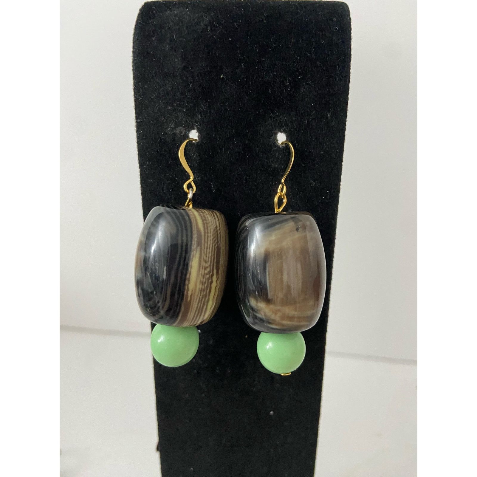 Handmade Handmade brown and light green bead earrings Size ONE SIZE - 1 Thumbnail