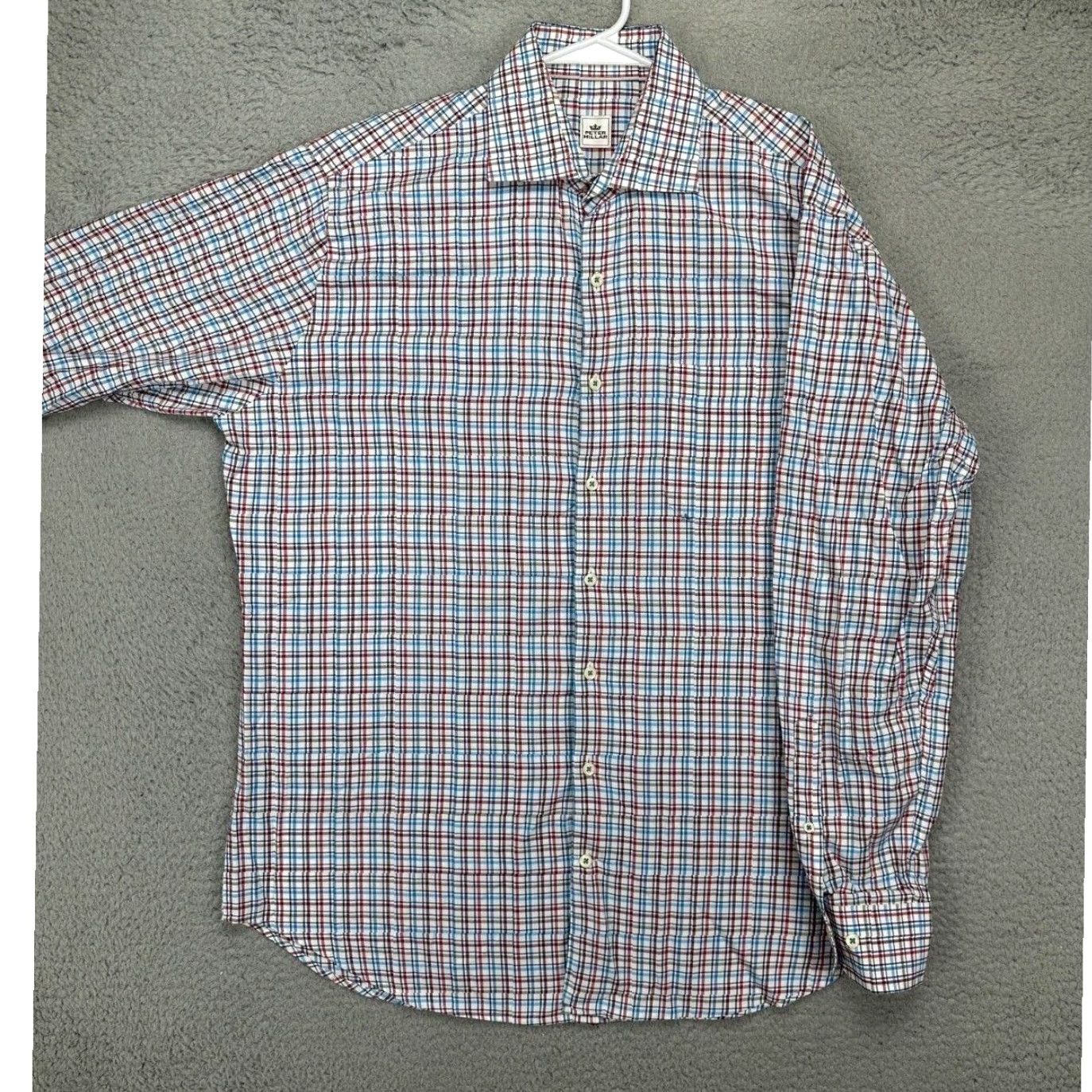 Peter Millar Peter Millar Button Up Shirt Mens XL White Blue Red Plaid Long Sleeve Pockets Size US XL / EU 56 / 4 - 2 Thumbnail