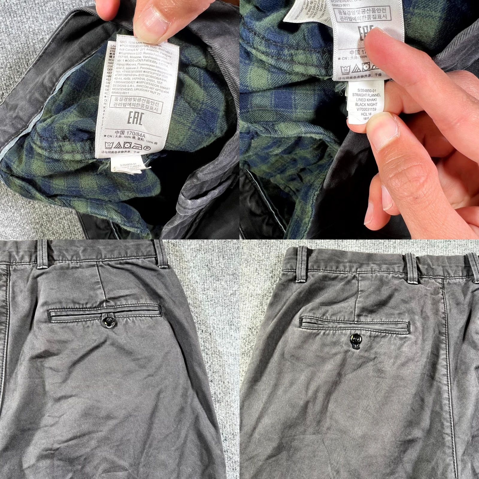 Gap Gap Pants Mens 33x30 Black Khakis Flannel Lined Straight Flat Front Slash Pockets Vintage Sit Vintage? Size US 33 - 9 Thumbnail