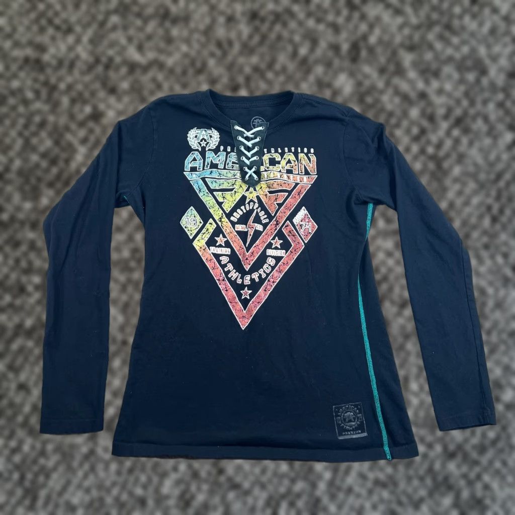 Vintage VINTAGE American Fighter Shirt Womens M Long Sleeve Lace Up Tee T-Shirt Top Black 80s 90s USA Military Casual Mens Womens Size M / US 6-8 / IT 42-44 - 1 Thumbnail