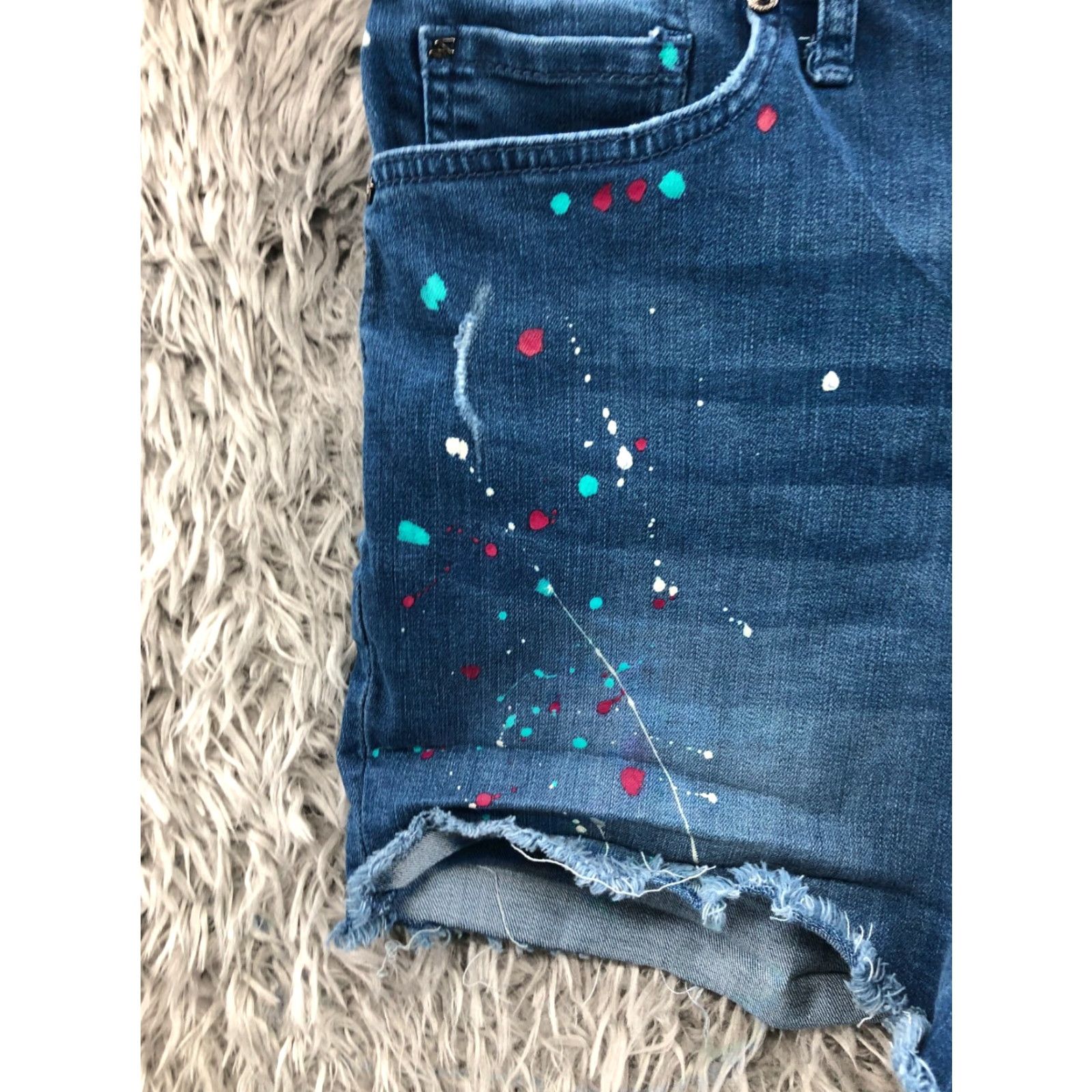 Vintage Seven7 Cut-Off Shorts Womens Size 14 Mid Rise Medium Wash Blue Paint Splatter Denim Shorts Casual 14 Womens Boys Girls? Size 36" / US 14 / IT 50 - 4 Thumbnail