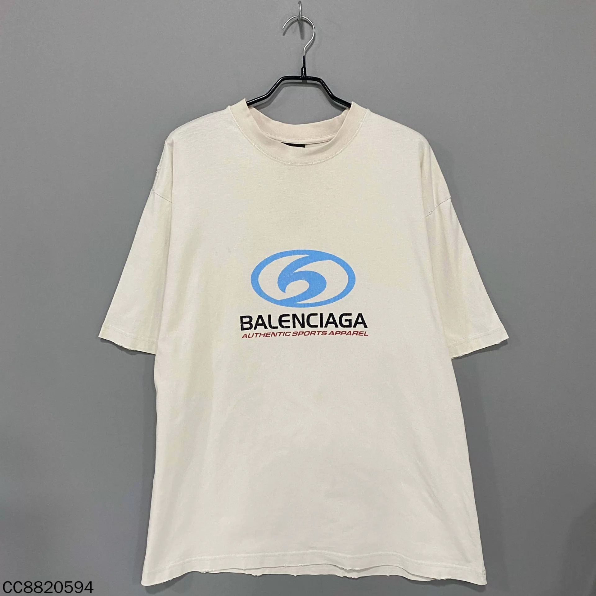 Balenciaga BALENCIAGA Beige Blue Logo Short Sleeve Tee M Size US M / EU 48-50 / 2 - 3 Thumbnail