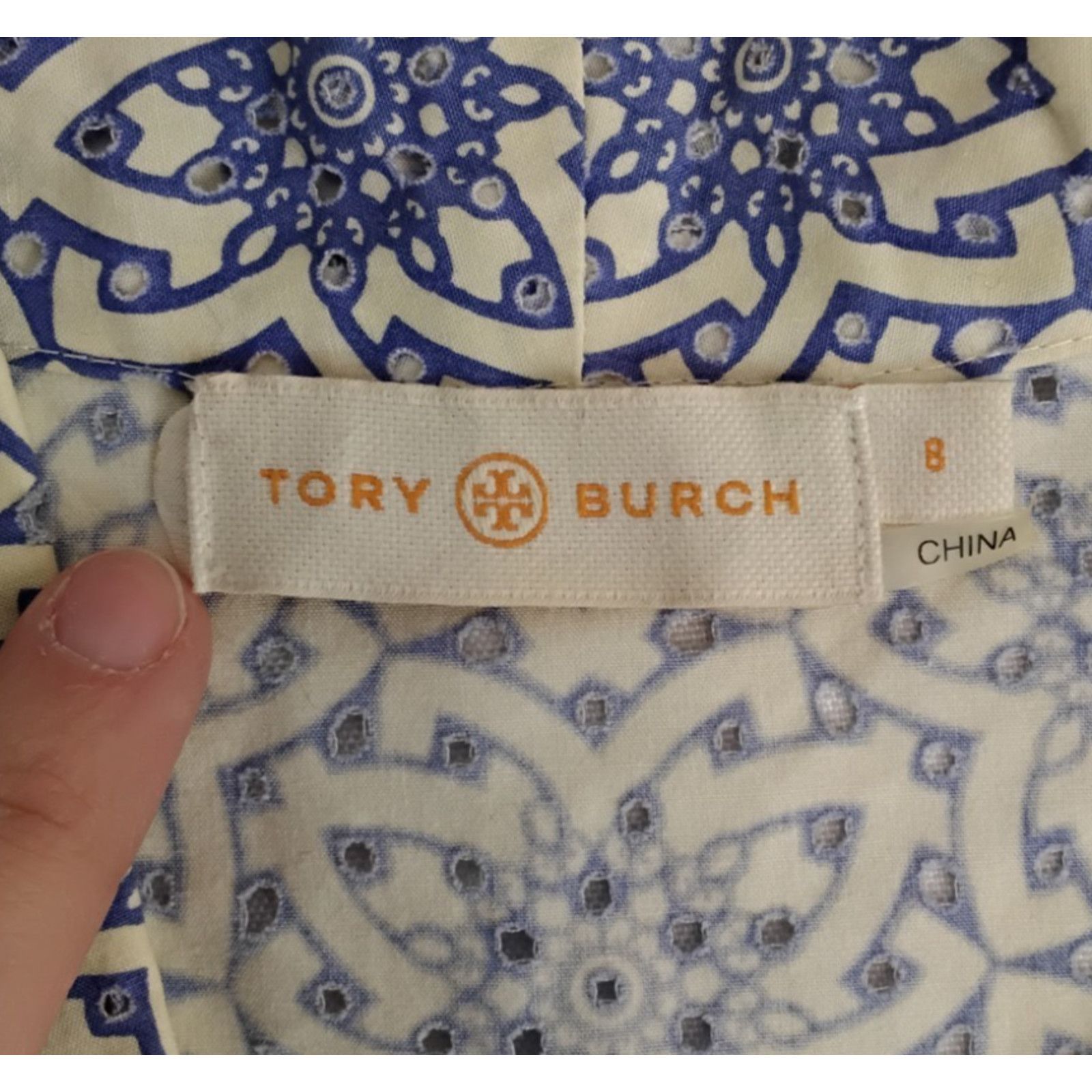 Tory Burch Tory Burch Eyelet Tunic Women's 8 Blue/White Floral Unlined Size M / US 6-8 / IT 42-44 - 5 Thumbnail