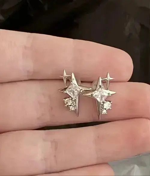 Diamond Earrings x Jewelry Crystal Star Stone Earrings Gothic Punk Chrome Jewelry Spike in Silver