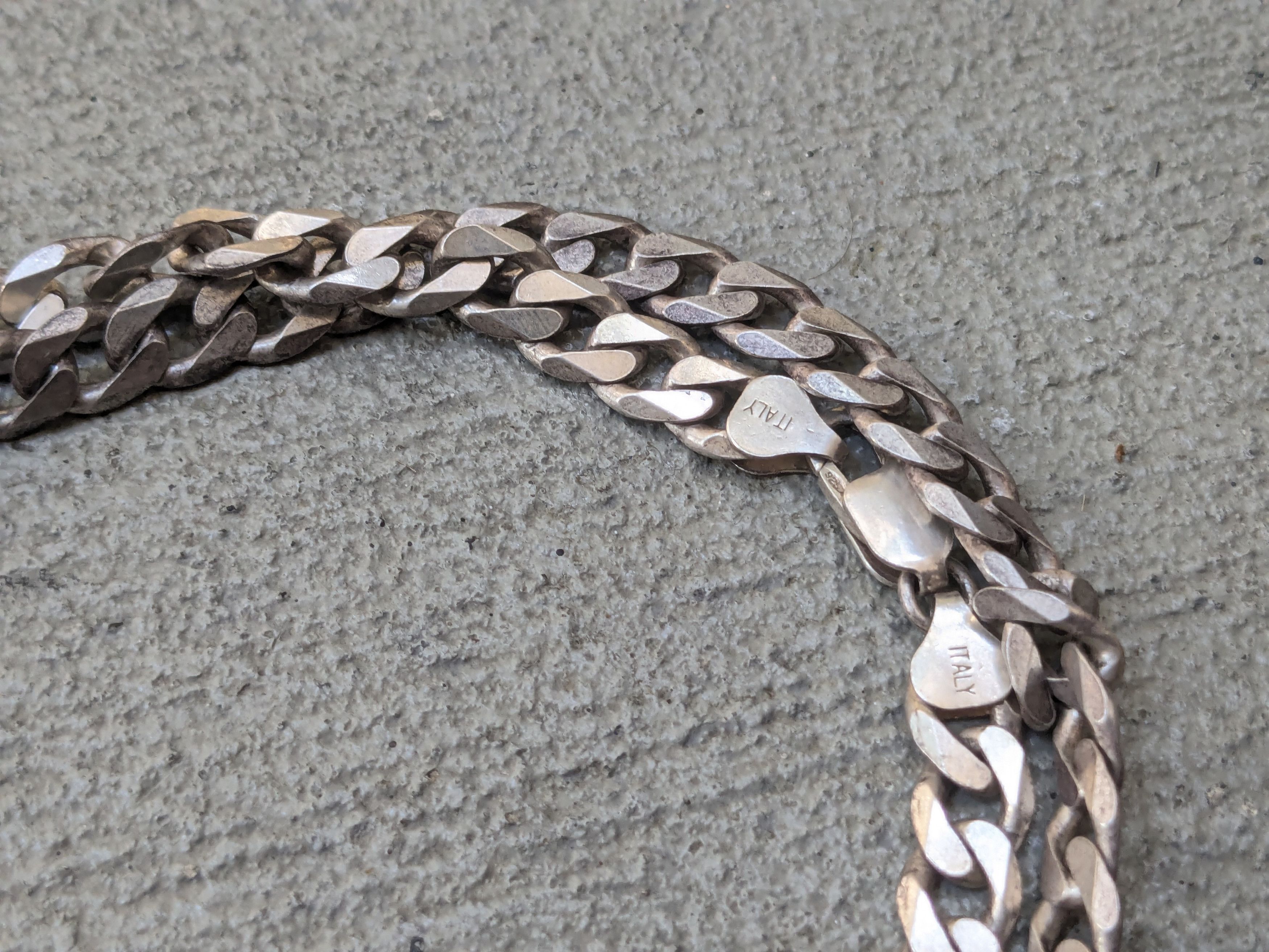 Jewelry Vintage Sterling Silver Necklace Cuban Curb 30" Italy Chain Size ONE SIZE - 4 Thumbnail