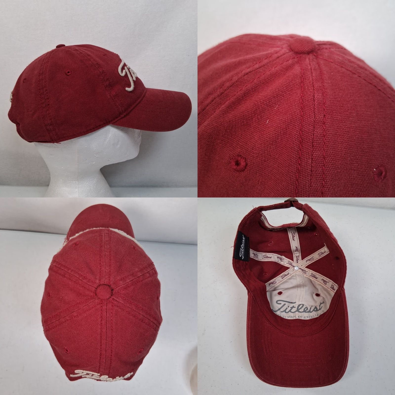 Titleist Titleist Golf Hat Maroon Canvas Strap Back Distressed Embroidered One Size Men Golf Cap Size ONE SIZE - 8 Thumbnail
