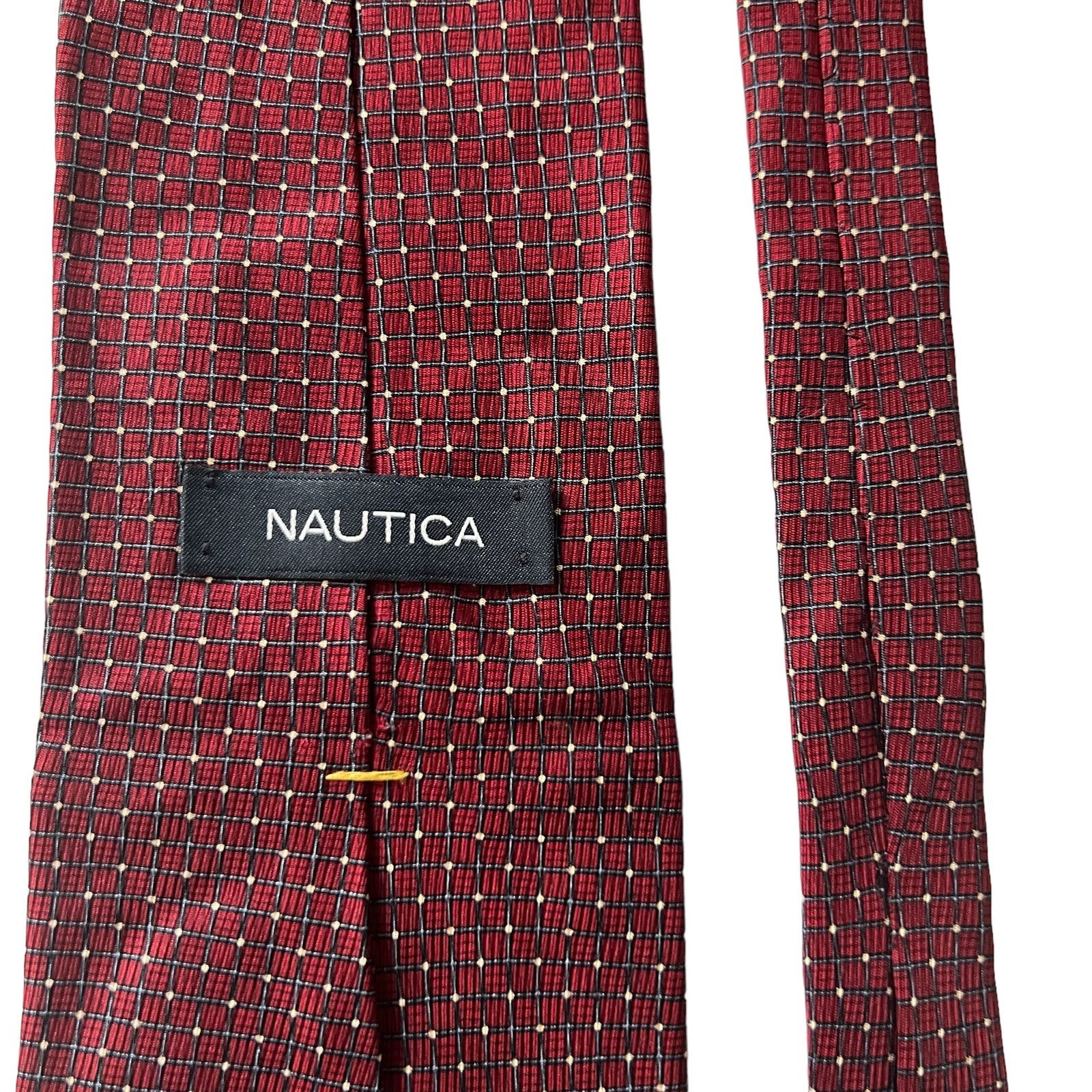 Nautica Nautica Burgundy Blue Windowpane Lattice Geometric Silk Tie Size ONE SIZE - 6 Thumbnail