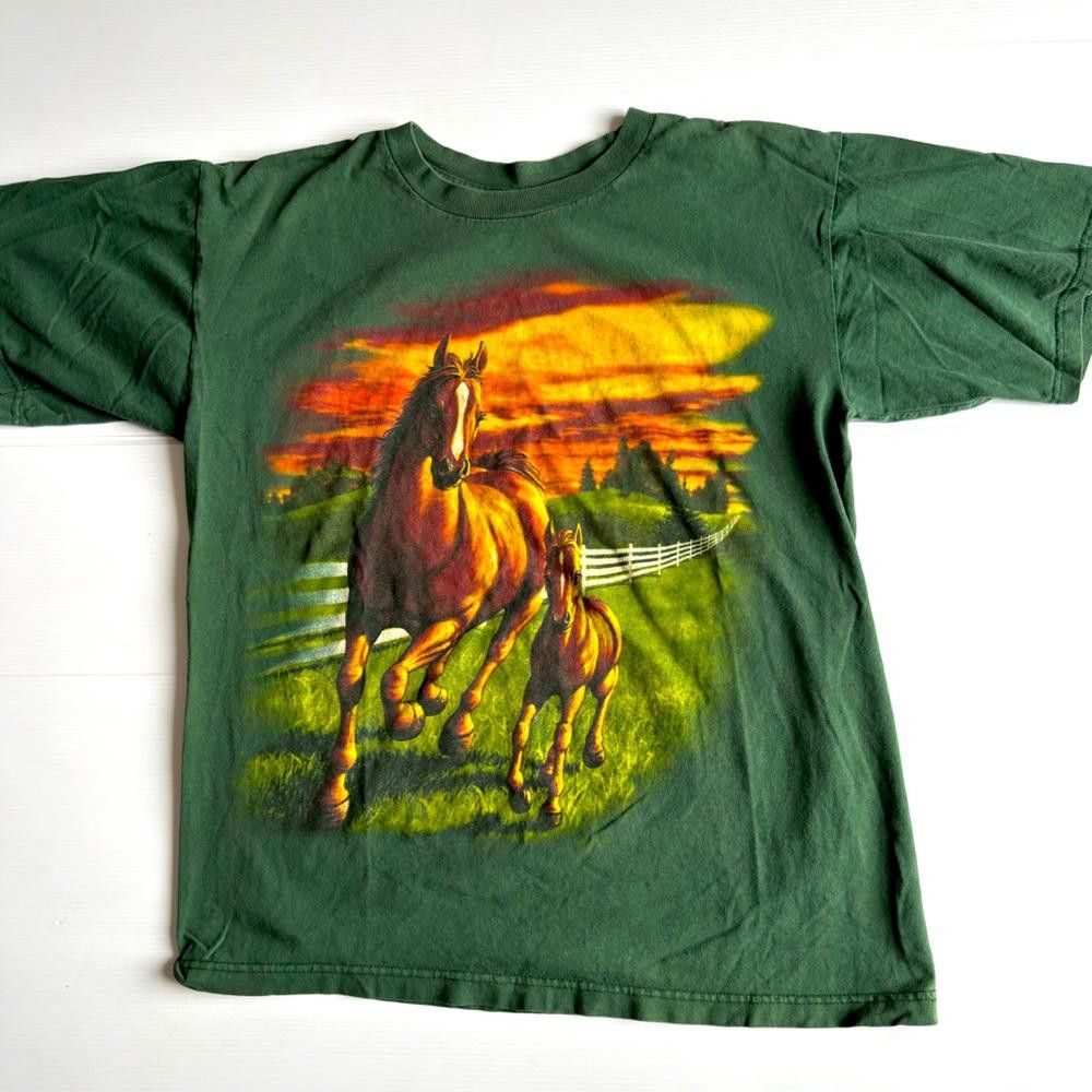 Designer Vintage 90s Wild Gear Horse Nature Graphic Tee - Size Large Size L / US 10 / IT 46 - 1 Thumbnail
