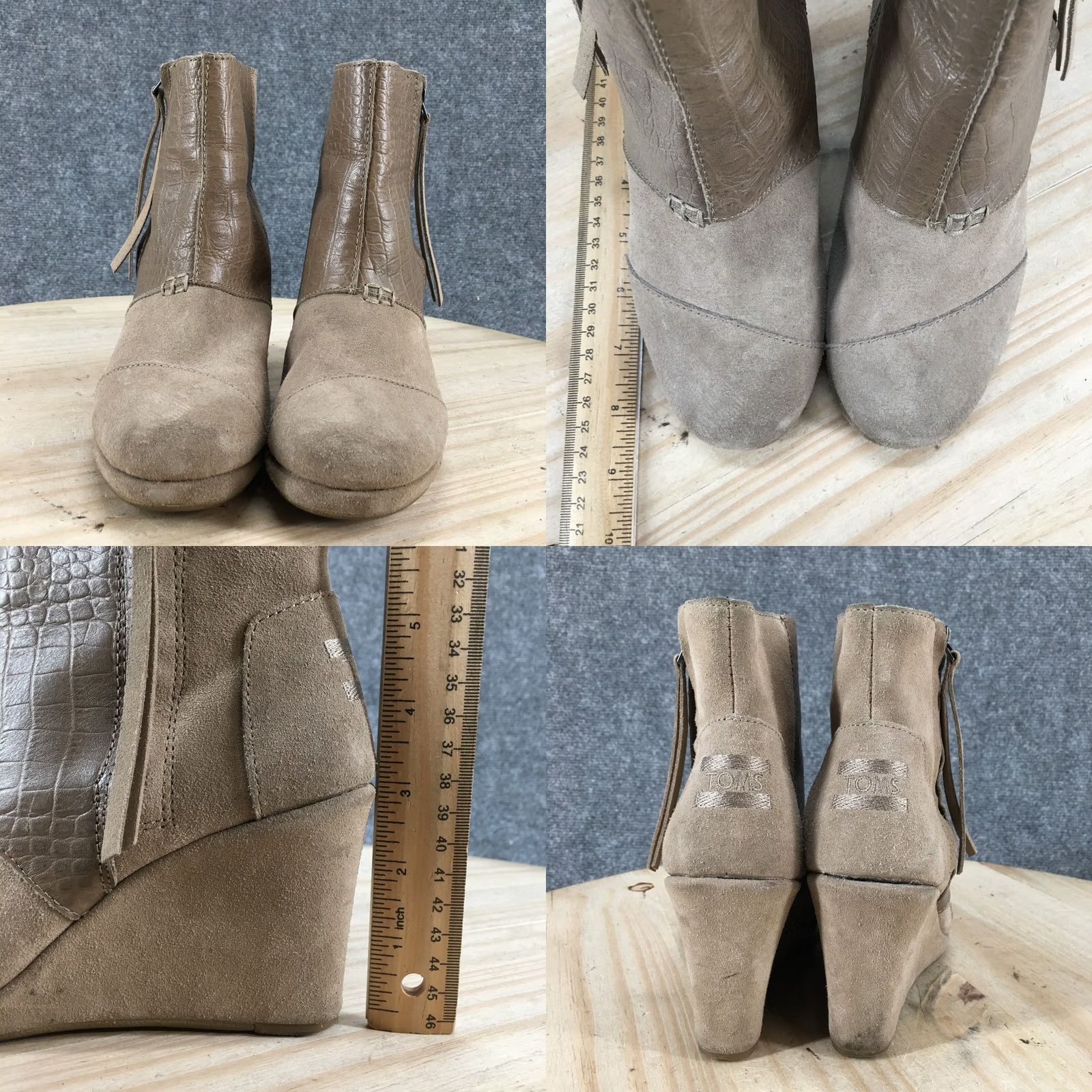 Toms TOMS Boots Womens 5.5 Casual Side Zip Wedge Ankle Bootie Brown Suede Vintage No Size US 6 / IT 36 - 8 Thumbnail