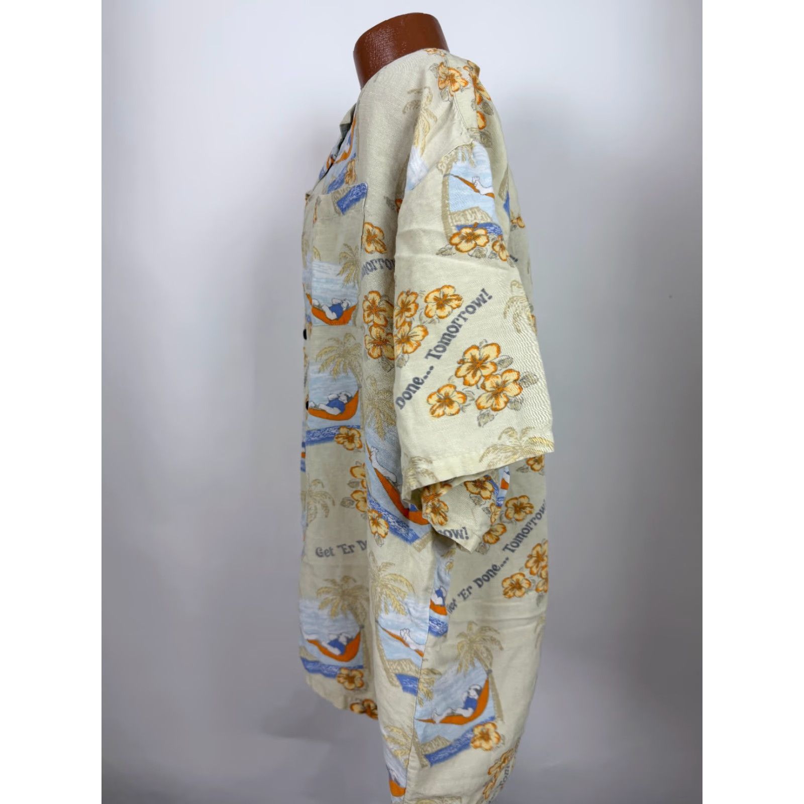 Big Dogs VINTAGE Big Dogs Camp Shirt 3XL Beige Linen Viscose Rayon Button-Up Short Sleeve Collared Hawaii Beach Tropical Mens Shirts Size US XXL / EU 58 / 5 - 6 Thumbnail