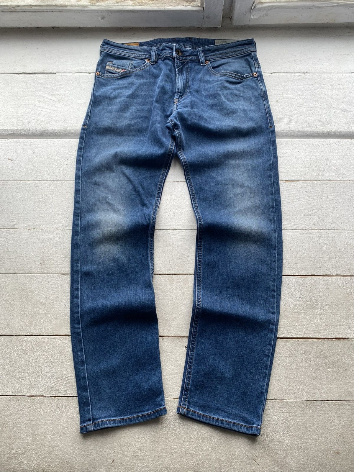 Diesel Luxury 00s Diesel Thommer Slim Skinny Jeans Distressed Blue Size US 33 - 1 Thumbnail