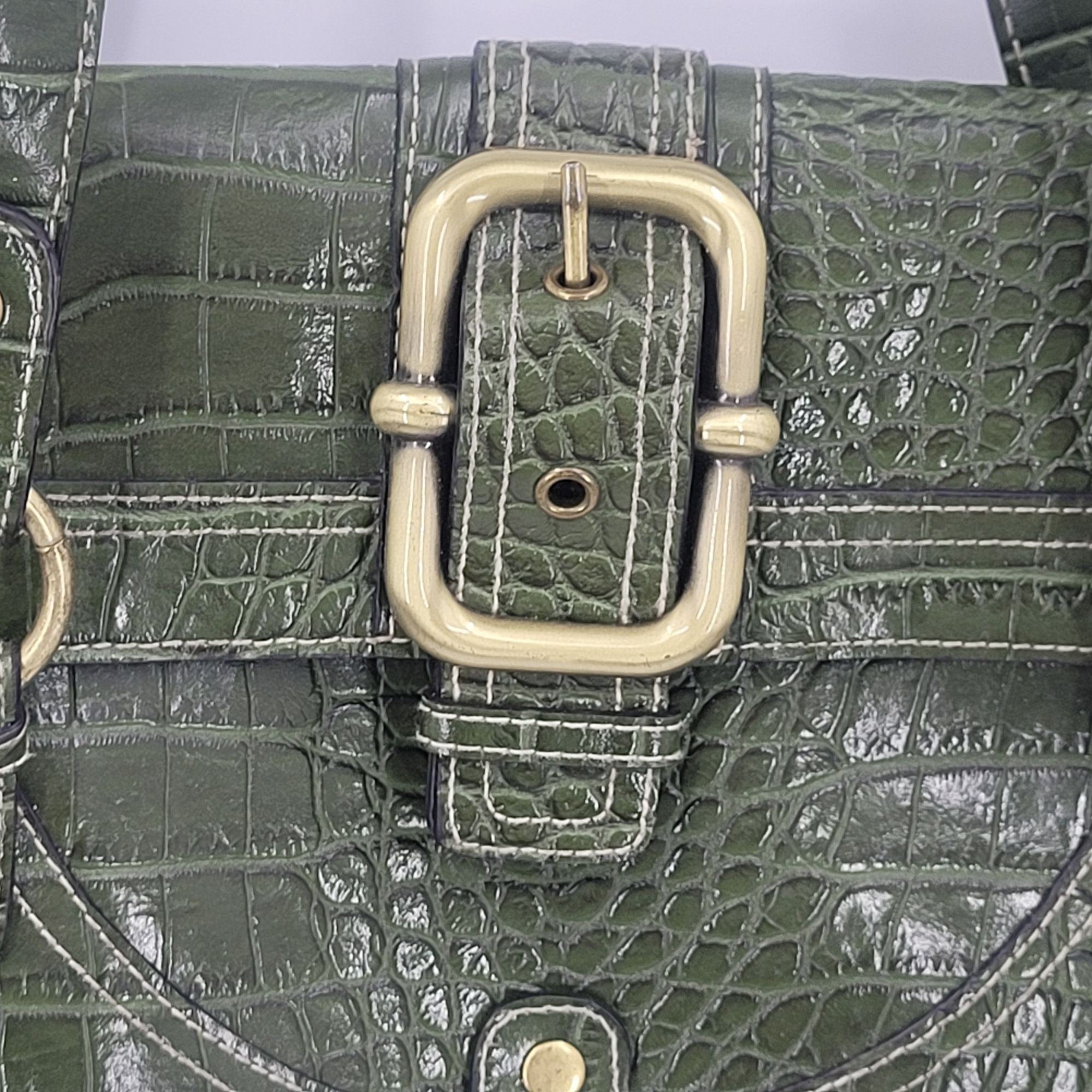 Vintage Vintage Green Vegan Faux Croc Shoulder Bag Satchel Gold Buck Size ONE SIZE - 5 Thumbnail