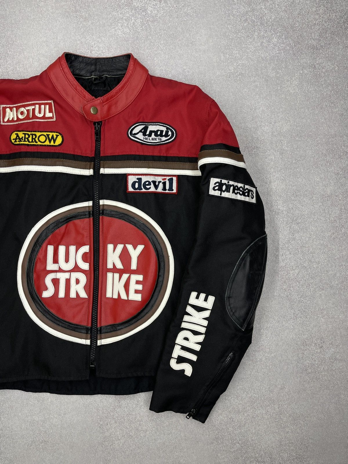 Leather Vintage Lucky Strike Leather Moto Racing Jacket Big Logo Size US L / EU 52-54 / 3 - 3 Thumbnail