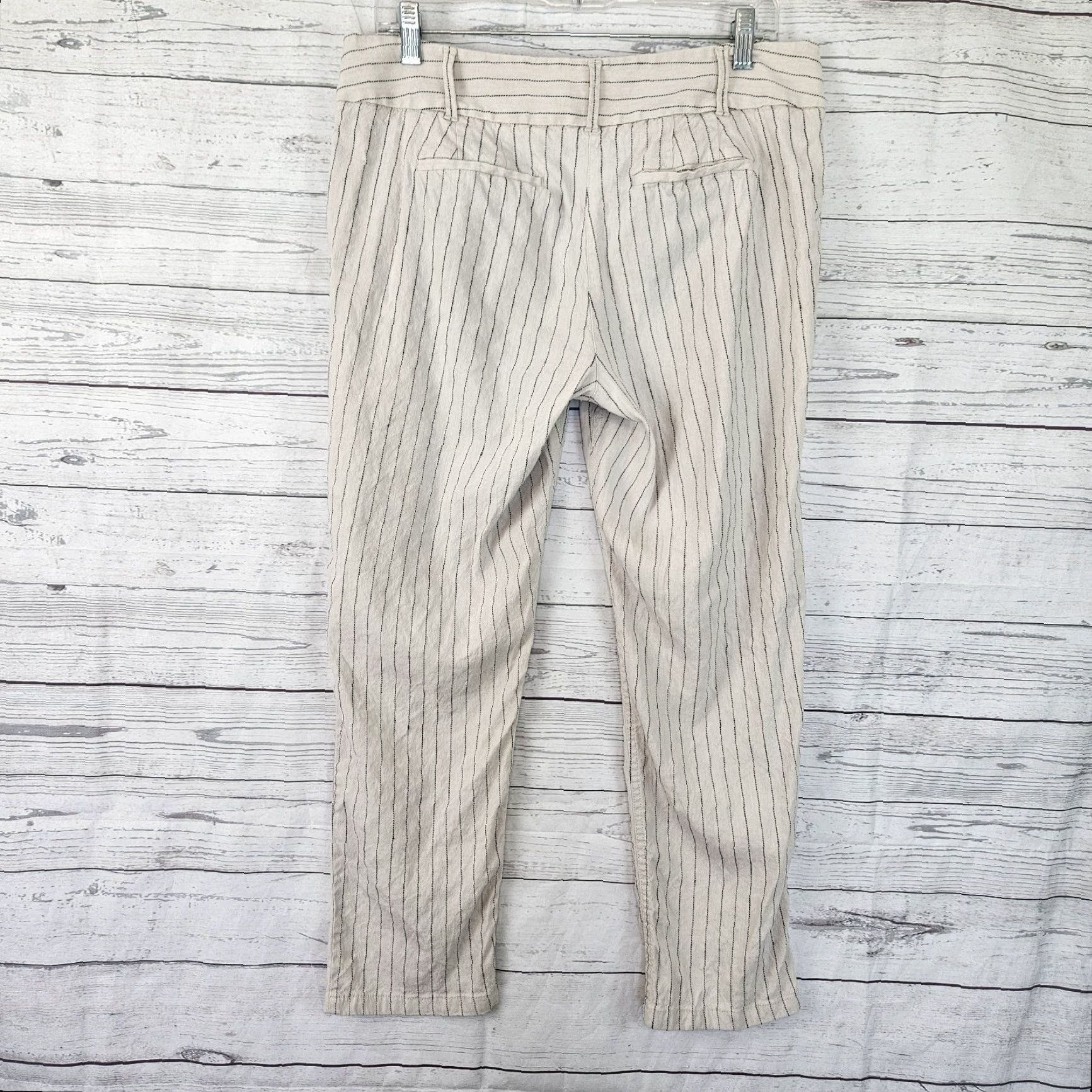 Loft Ann Taylor LOFT Womens Marisa Cropped Pants Sz 8 Beige Stripe Linen Blend Size 30" / US 8 / IT 44 - 3 Thumbnail