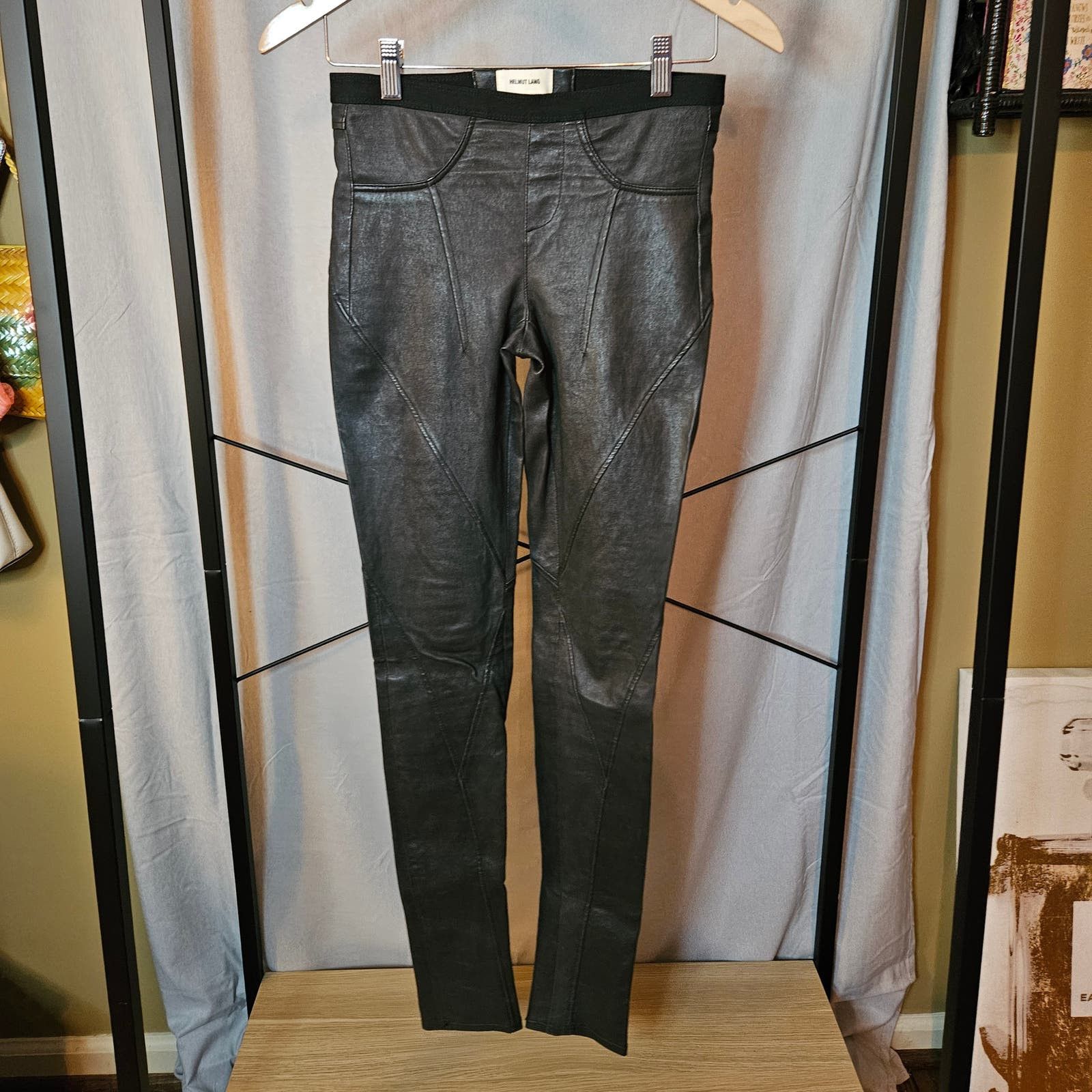 image of Helmut Lang Lamb Skin Leather Pants Size 2 in Black, Women's