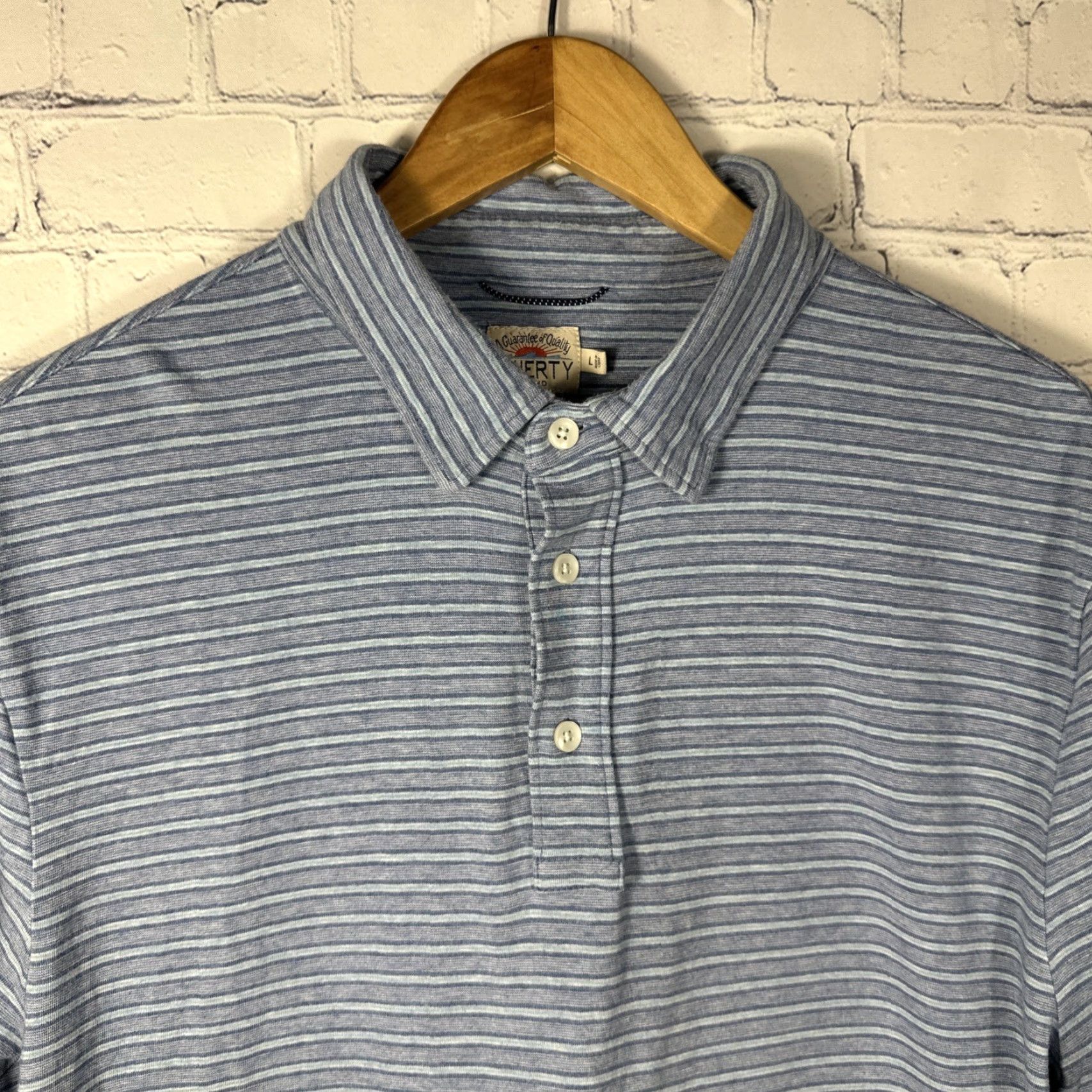 Faherty Faherty Movement Polo Shirt Mens L Blue Striped Pima Cotton Modal Stretch Logo Short Sleeve Casual Activewear Shirt Size US L / EU 52-54 / 3 - 3 Thumbnail
