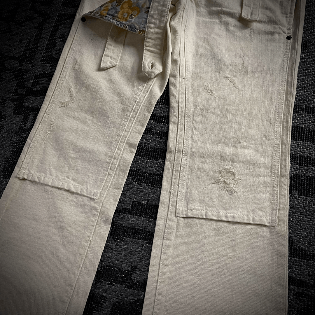 Japanese Brand PPFM Double Waist 3D Knee Blue Floral Jeans Size US 32 / EU 48 - 2 Thumbnail