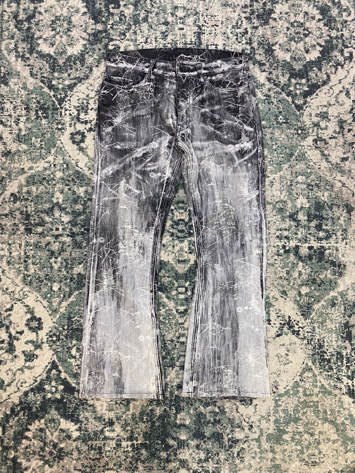 If Six Was Nine EDGE Rupert Spider Web Distressed Flare Denim Pant Size US 29 - 3 Thumbnail