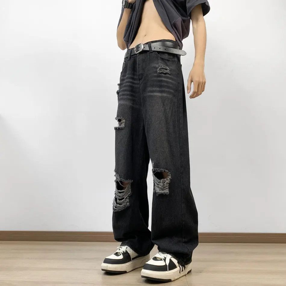 Japanese Brand Retro loose casual straight leg ripped jeans Size US 32 / EU 48 - 5 Thumbnail