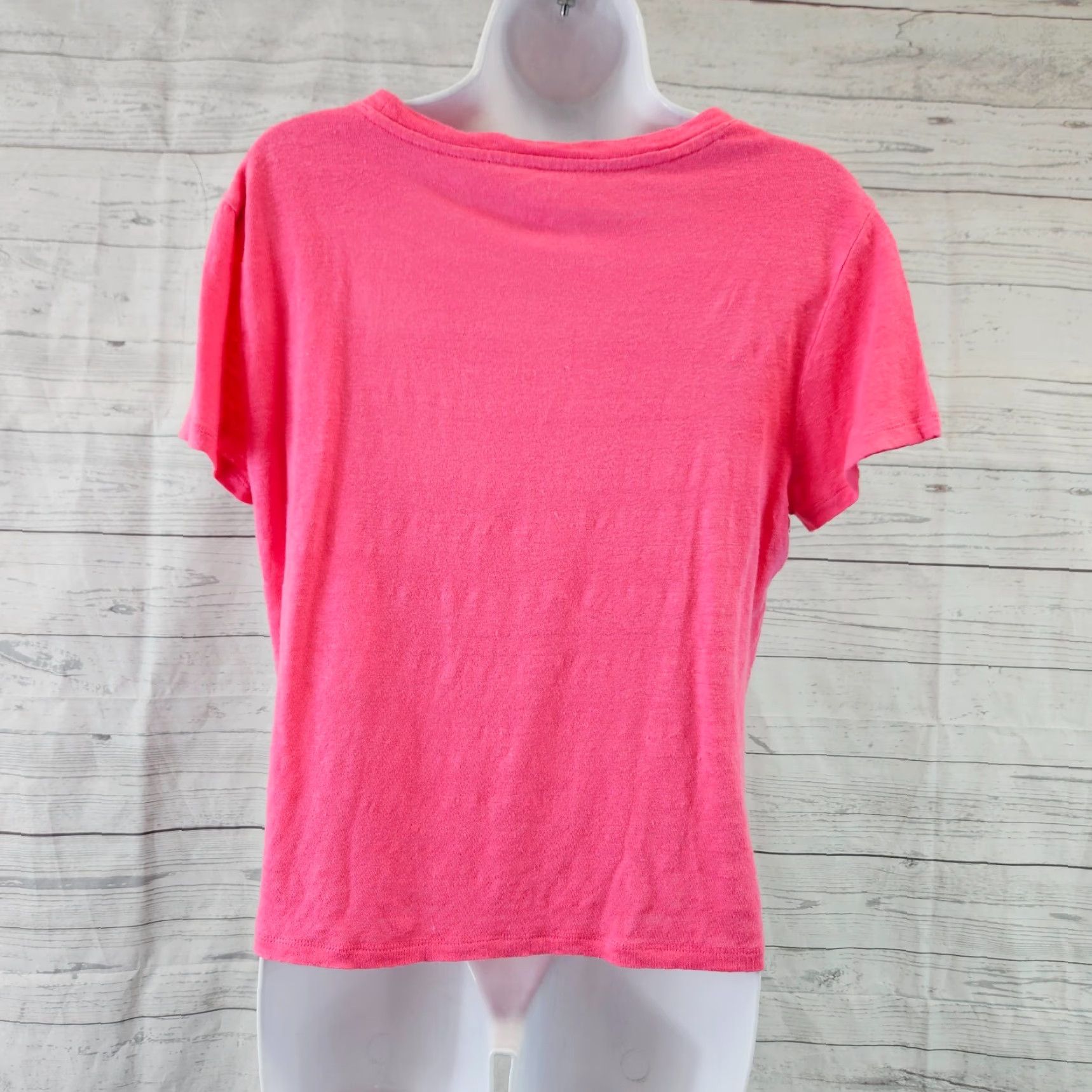 J.Crew J.CREW Womens Linen Tee S Solid Pink Short Sleeve V-Neck Shirt Size 28" / US 6 / IT 42 - 3 Thumbnail