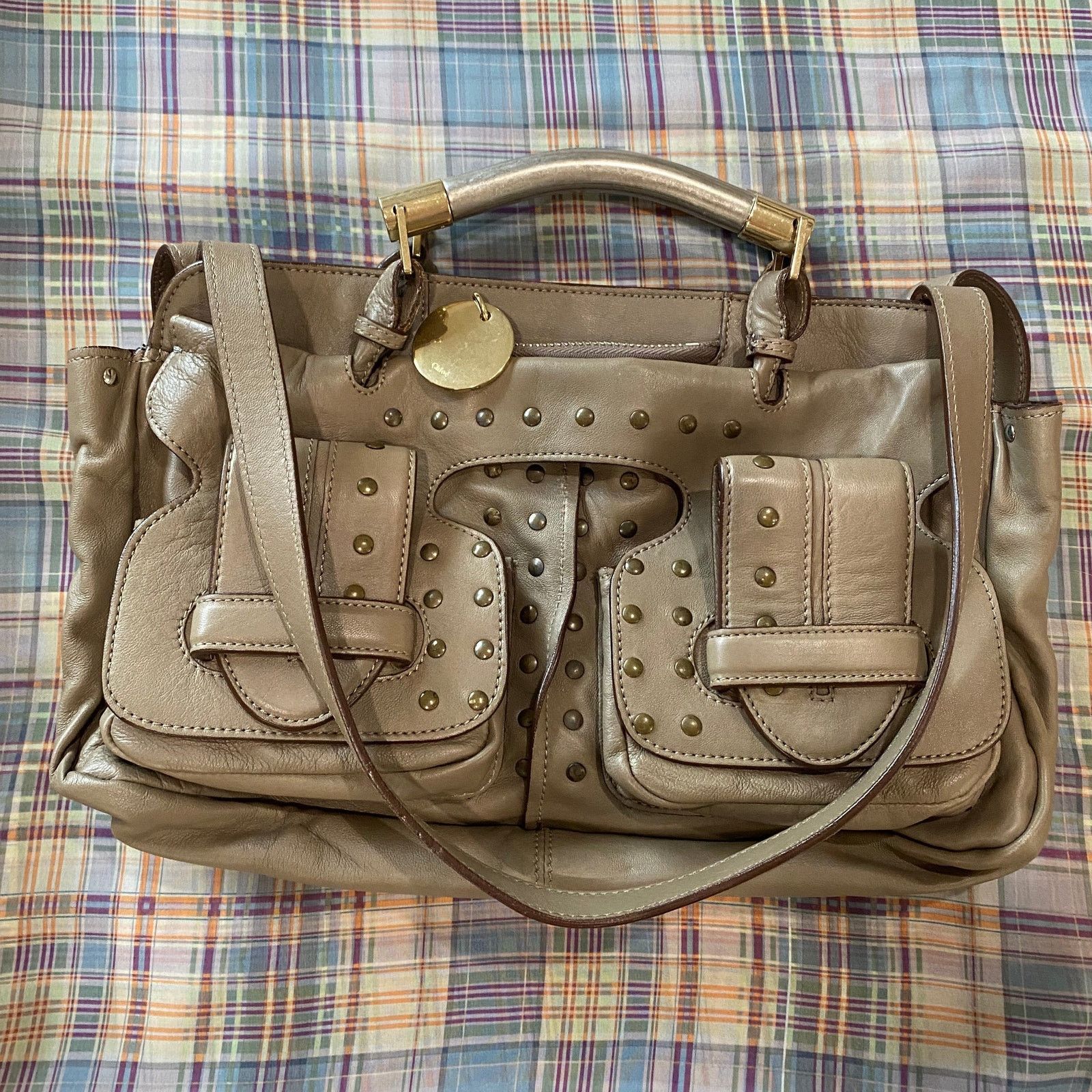 Chloe Vintage 00's Chloé Saskia Grey Leather Studded Tote Size ONE SIZE - 11 Thumbnail