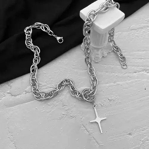 Other Titanium Steel Cross Star Pendant Necklace for Men Women Size ONE SIZE - 3 Thumbnail