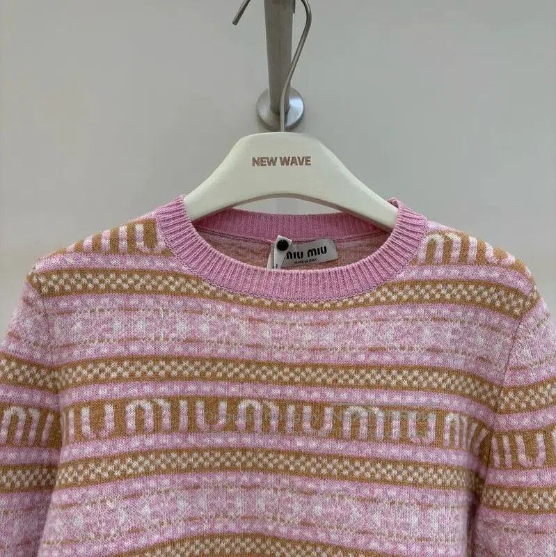 Miu Miu Miu Miu Pink Wool Patterned Long Sleeve Sweater . Size S / US 4 / IT 40 - 3 Thumbnail