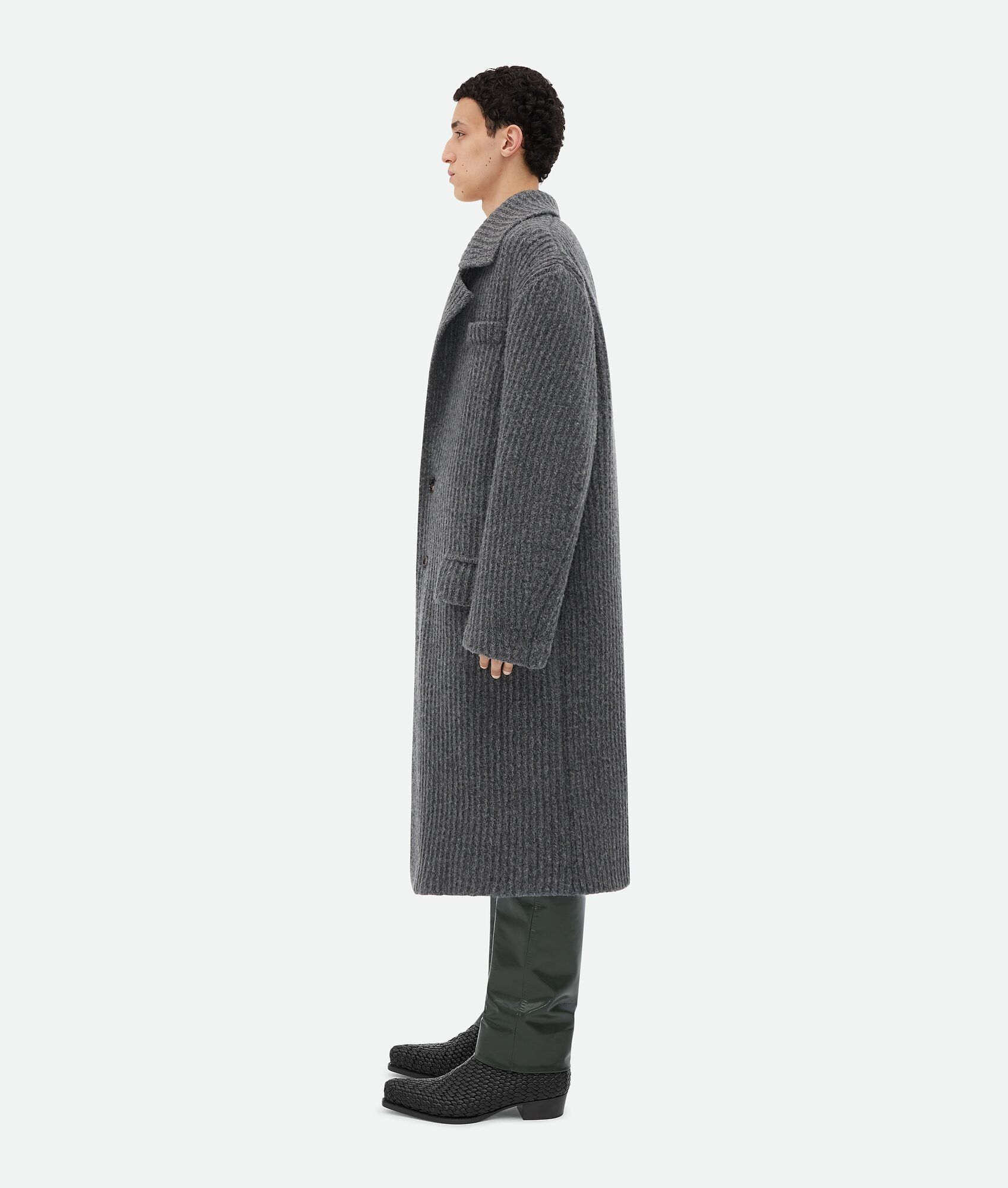Bottega Veneta o1loc1c0125 761642 Wool Knitted Coat in Gray Melange Size US L / EU 52-54 / 3 - 2 Thumbnail