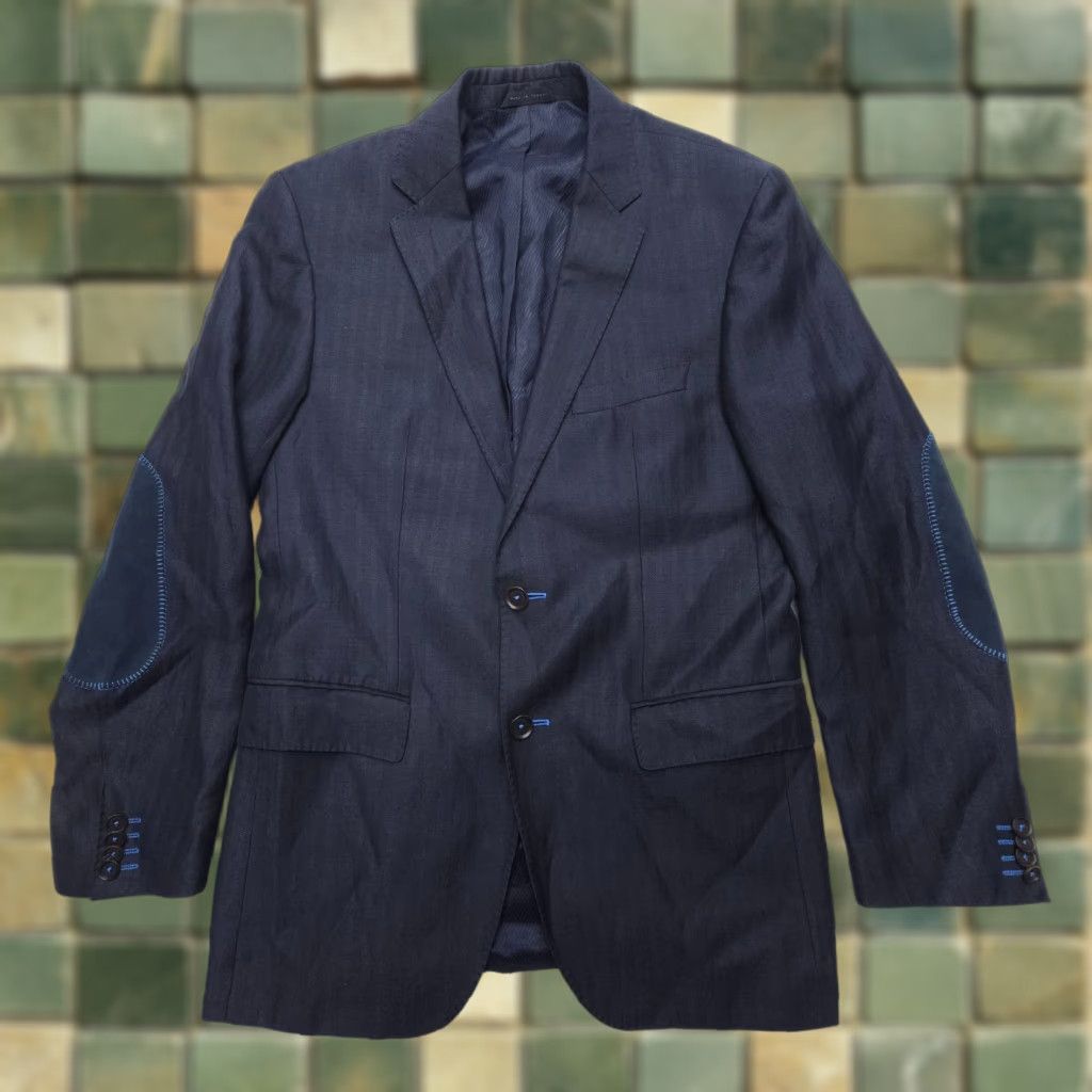 Hugo Boss Hugo Boss The Smith Blazer Mens 36 Gray Blue Accents Elbow Patches Linen Wool Size 36R - 1 Thumbnail