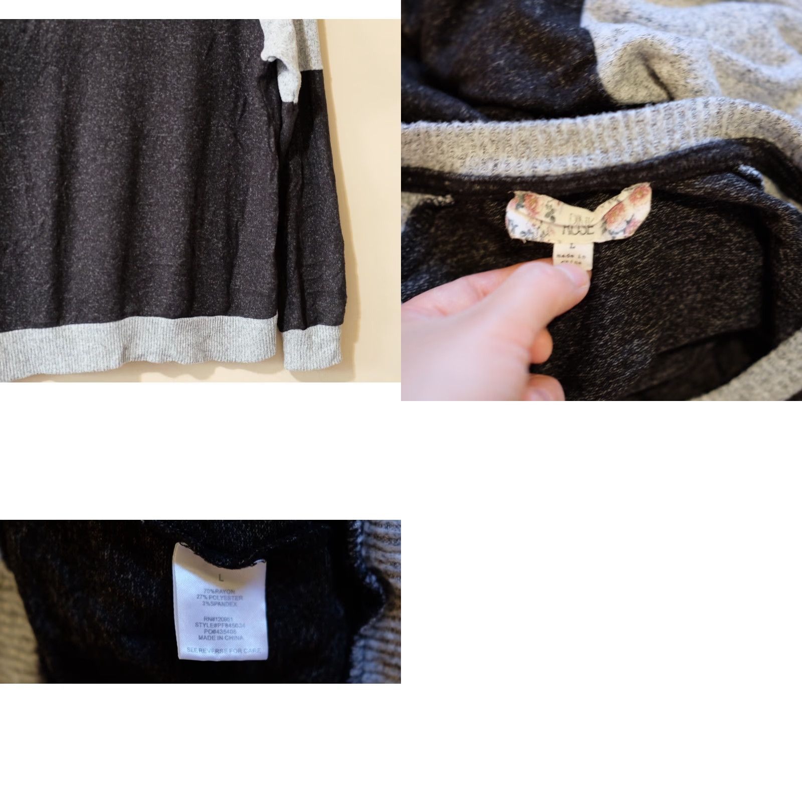Vintage Pink Rose SOFT Women's L knit Sweater Pullover Lightweight Grey Black Crew Neck Cotton? Polyester? Rayon? Spandex? Size L / US 10 / IT 46 - 8 Thumbnail
