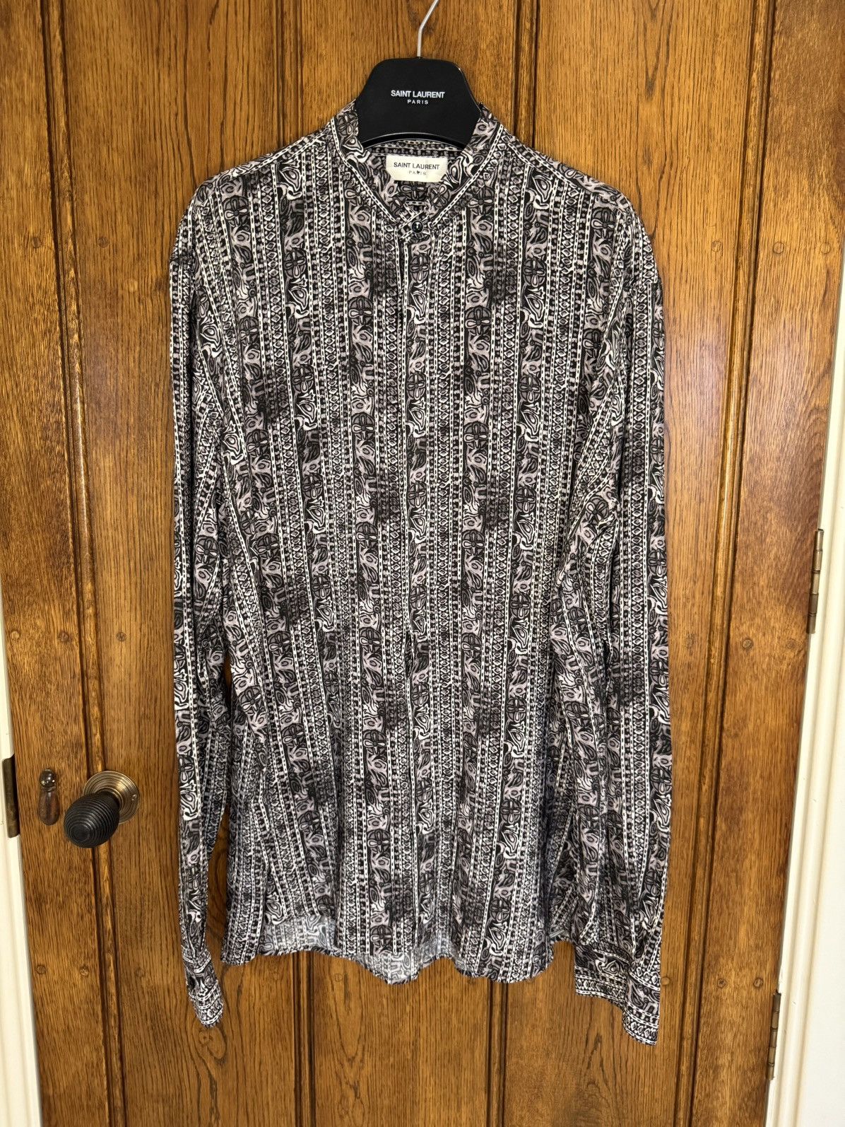 Saint Laurent Paris SS18 Saint Laurent silk henley clover shirt floral paisley Size US L / EU 52-54 / 3 - 1 Thumbnail