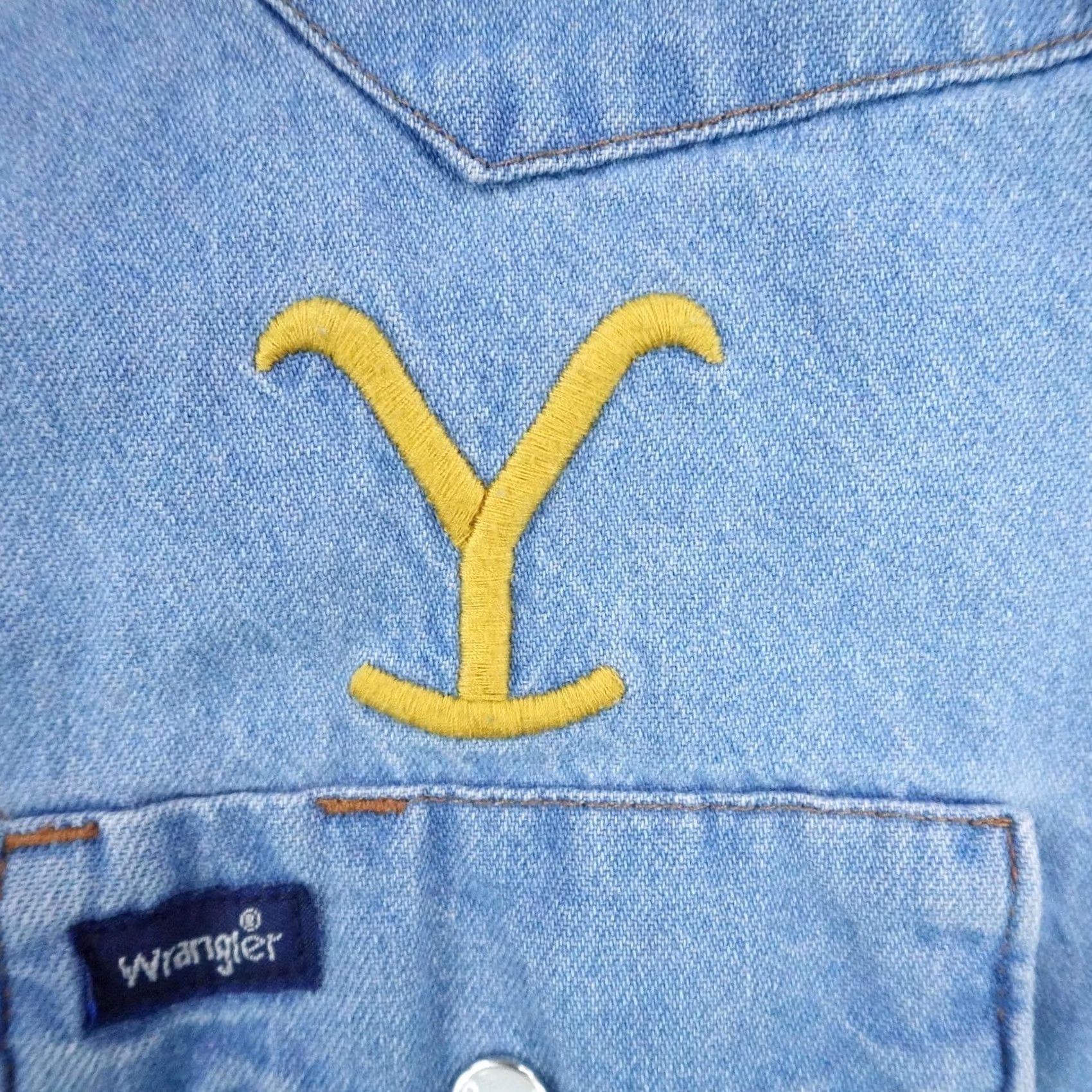 Wrangler Wrangler Shirt Mens Medium Blue Denim Yellowstone Embroidered Western Pearl Snap Size US M / EU 48-50 / 2 - 3 Thumbnail
