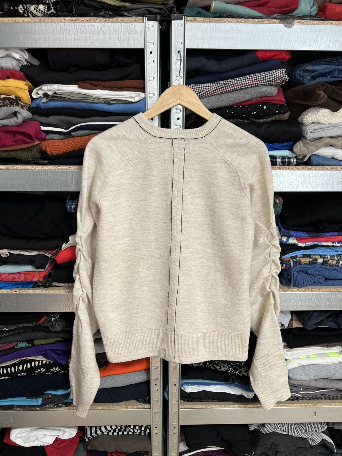 Celine Celine Beige V-Neck Sweater Wool Alpaca Blend Ruched Sleeves Size S / US 4 / IT 40 - 5 Thumbnail