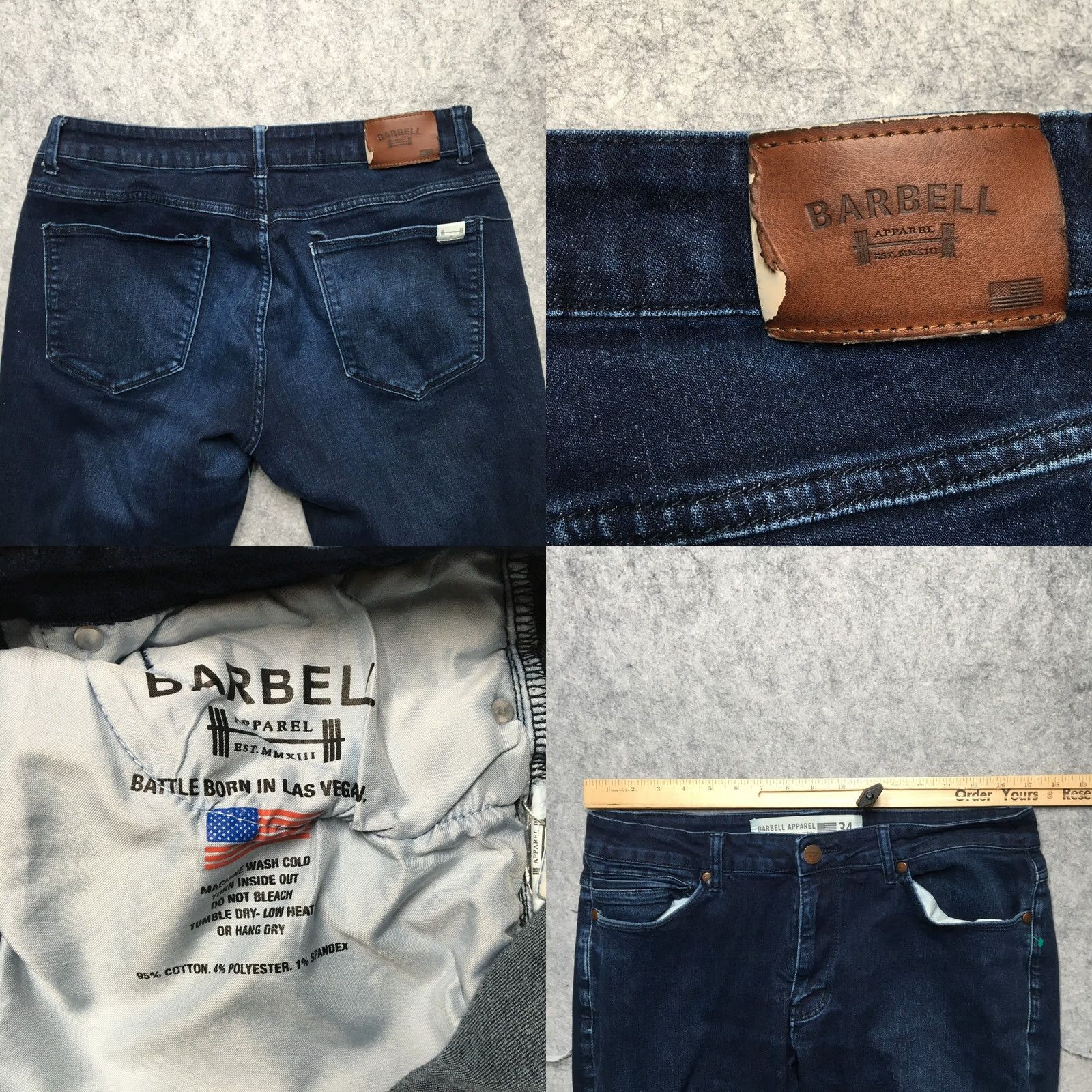 Vintage Barbell Apparel Jeans Mens 34x32 Dark Blue Straight Athletic Fit Stretch Denim Size US 34 / EU 50 - 8 Thumbnail
