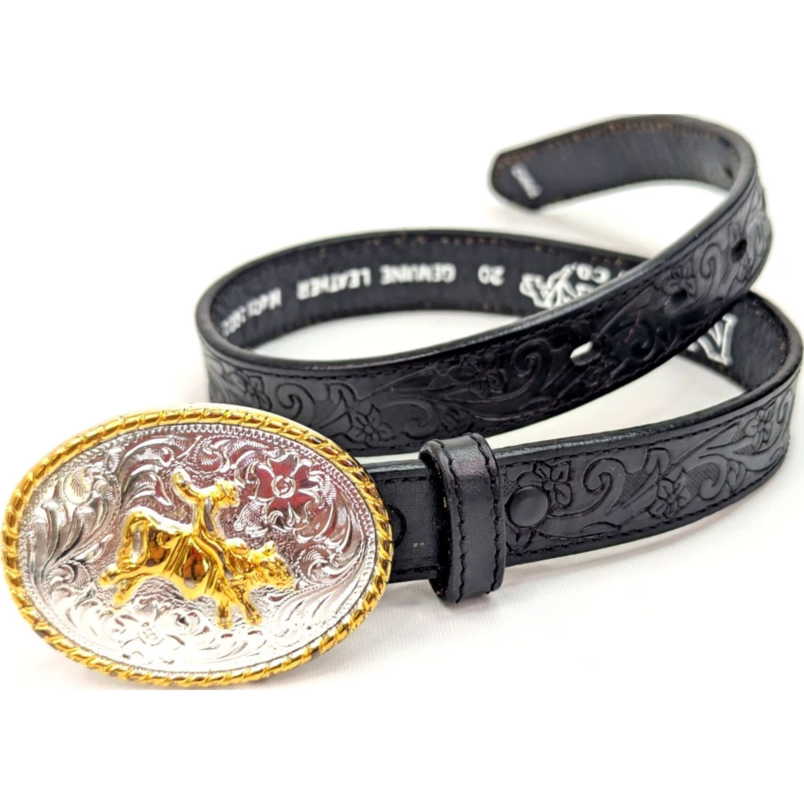 Vintage Nocona Belt Women 20 Black Floral Tooled Leather Buckle Western Belt Glitter Rodeo Buckle Womens 33-37" 1 inch Leather Belt Size ONE SIZE - 2 Thumbnail