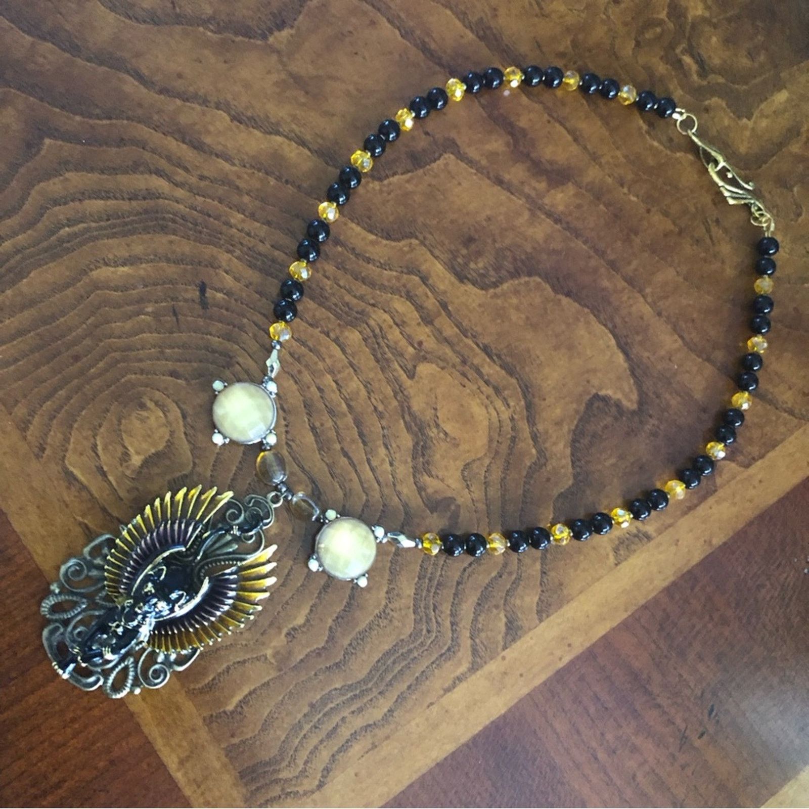 Handmade Handcrafted repurpose enamel Egyptian cat Pearl necklace Size ONE SIZE - 10 Thumbnail
