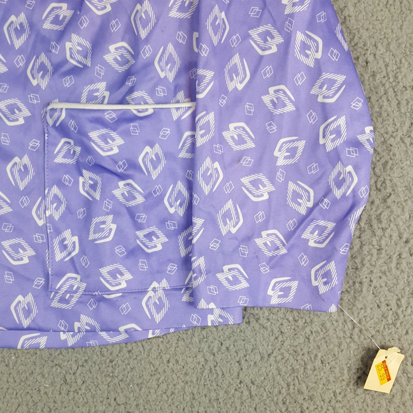 Vintage VINTAGE Nancy Nancy Sleep Shirt Womens Petite 10 Purple Diamond Abstract Art Pajama Top Crew Neck Long Sleeve Knit Polyester Button-Up Pocketless ? Size L / US 10 / IT 46 - 6 Thumbnail
