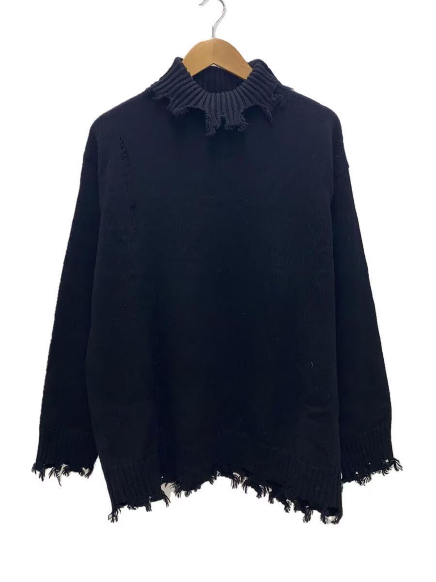 image of Yohji Yamamoto 7G Distressed Chunky Turtleneck Wool Knit Sweater in Black, Men's (Size Large)
