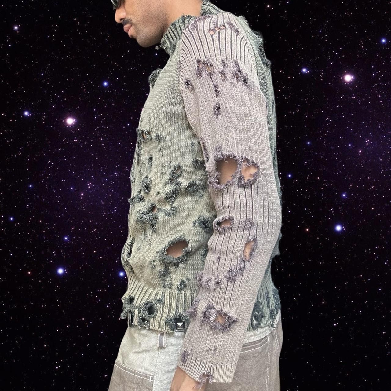 ASTROBOI* Khaki/Tan Ribbed Grunge Zip Up Sweater - XL