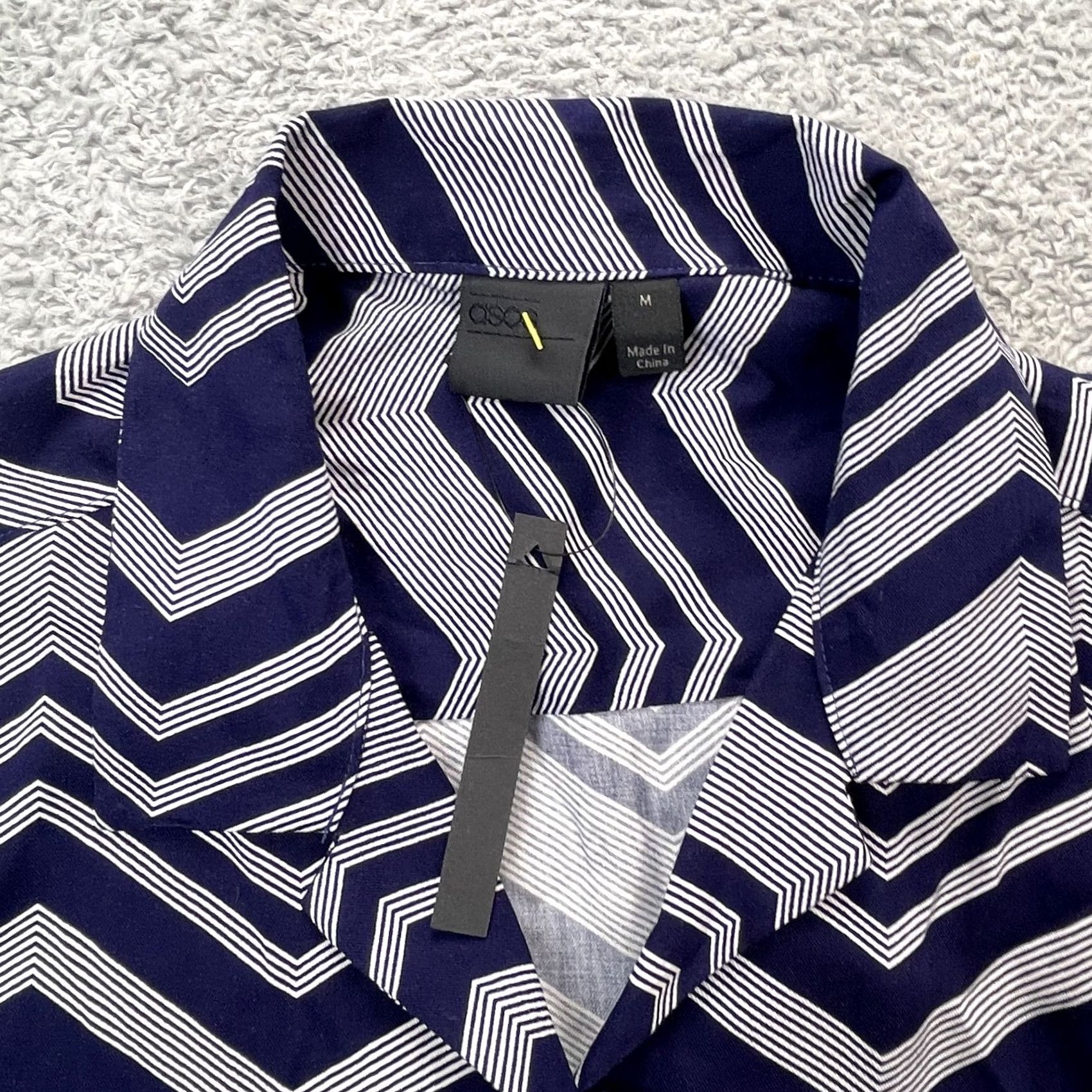 Asos ASOS Mens Medium Blue Zig Zag Chevron Print Stretch Button Up Shirt Size US M / EU 48-50 / 2 - 3 Thumbnail