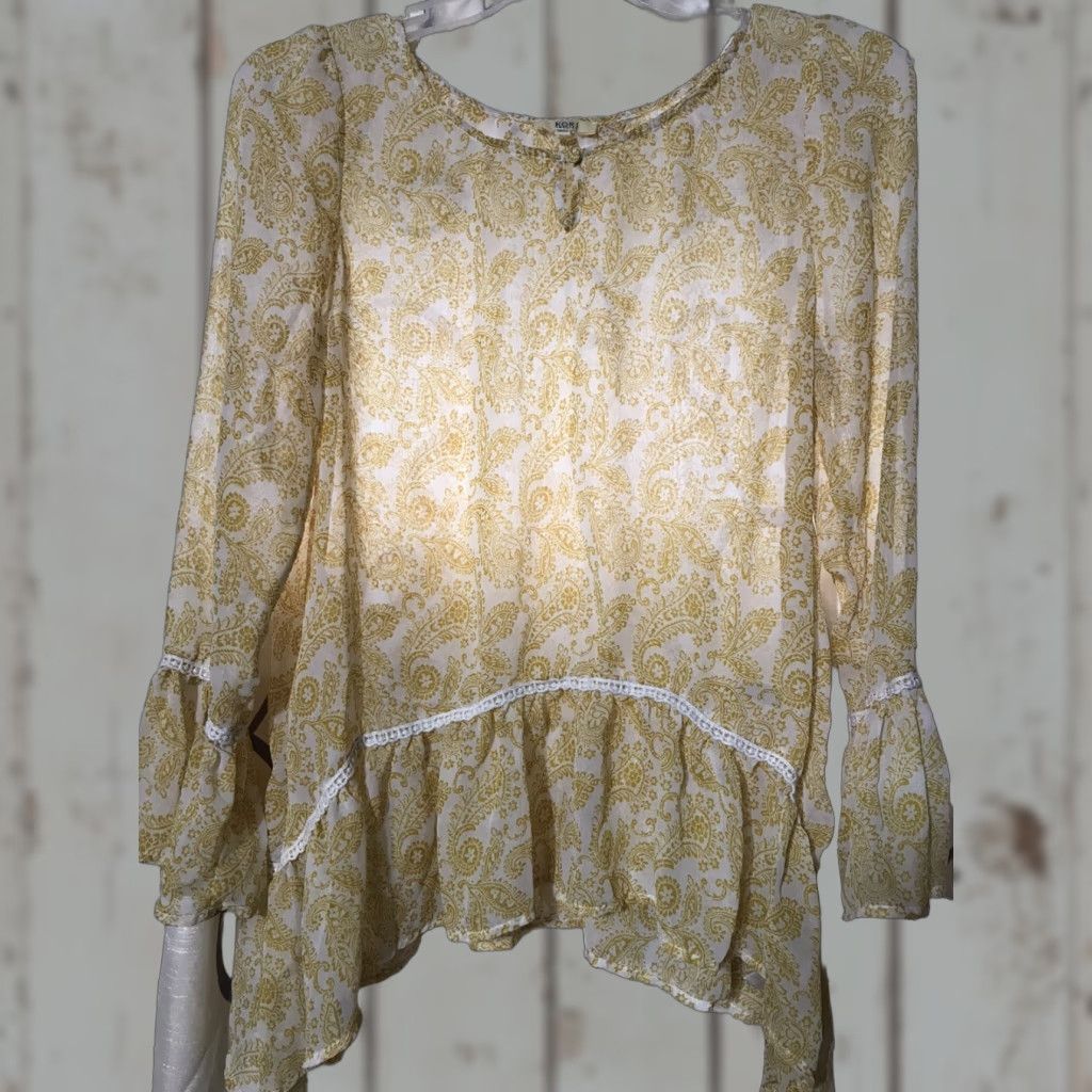 Vintage Kori America Sheer White Yellow Paisley Blouse Womens Size M Boho Bell Sleeve Size M / US 6-8 / IT 42-44 - 1 Thumbnail